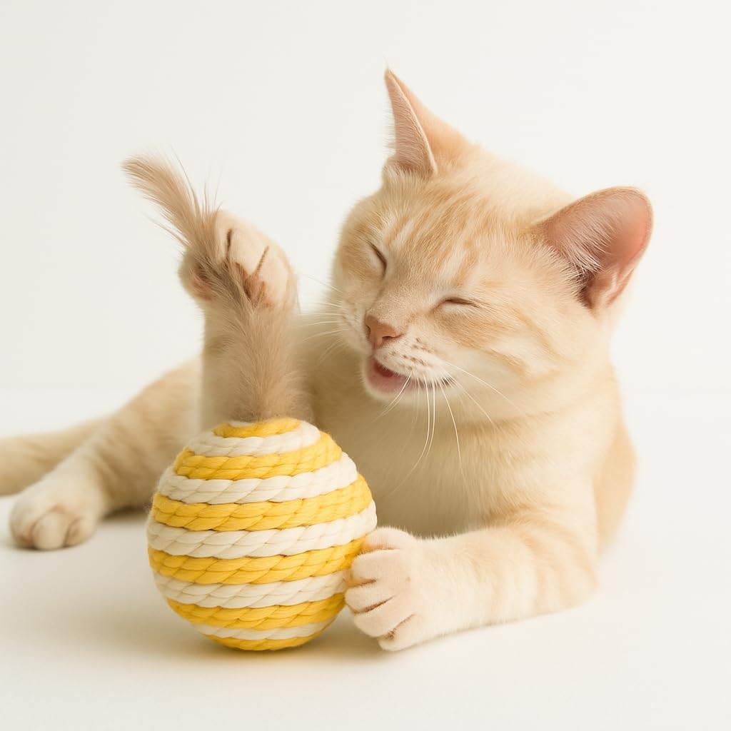 Ball for cat with Feathers - Balls for Cats β Natural Toy for Indoor Cats β Eco-Friendly, Durable, Interactive Play Balls for Kittens β Pet-Safe Chew & Scratch Toys (Yellow)