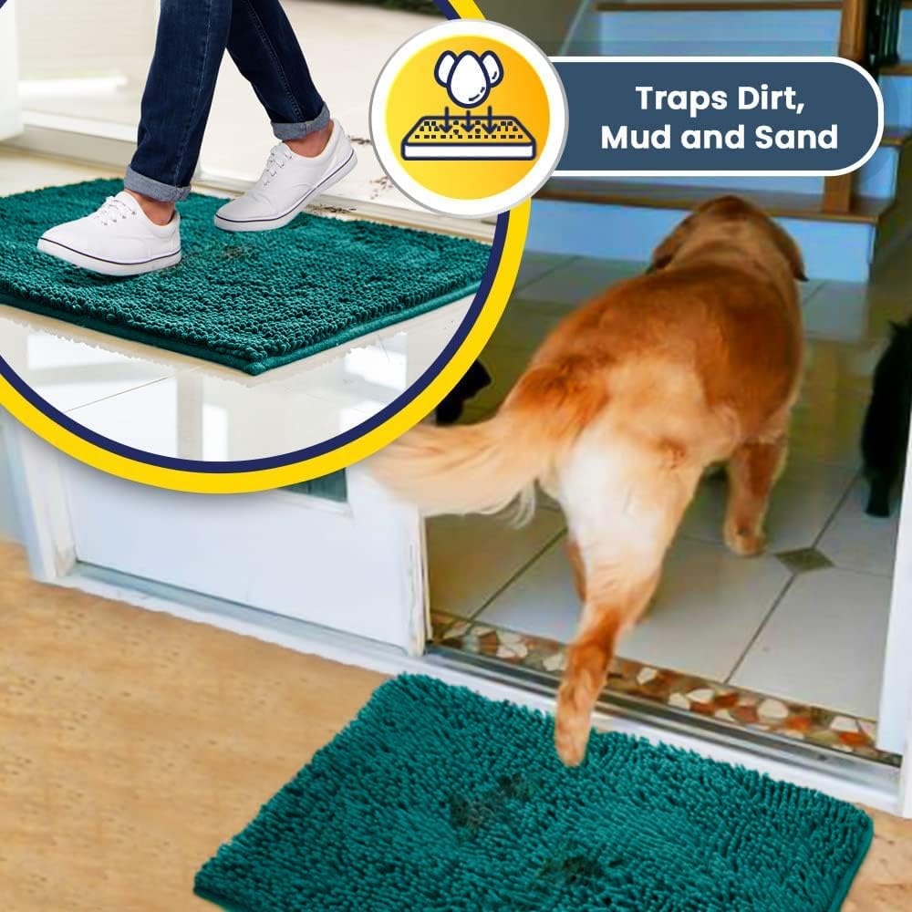 Muddy Mat® Shown on TV – Super Absorbent Door Mat Indoor, Microfiber Quick Dry Chenille Entryway Rug, Non-Slip Front Door Mat, Indoor Mats for Entryway, Machine Washable Pet Rug, Teal 24"x36"
