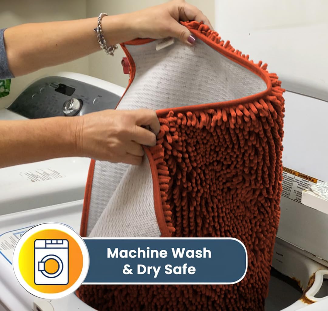 Muddy Mat® Shown on TV – Super Absorbent Microfiber Dog Door Mat for Muddy Paws, Non-Slip Washable Pet Rug, Quick Dry Chenille Entryway Carpet, Machine Washable Indoor Outdoor mat, Orange 30"x19"