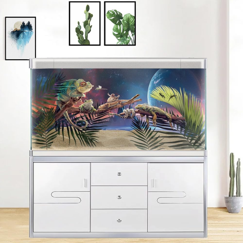 Scarlet Cosmic Aquarium Background,Cool Galaxy Parallel Space Themed Fish Tank Background, Tropical Desert Terrarium Background 72X18IN with 8 EVA Double-Sided Tape