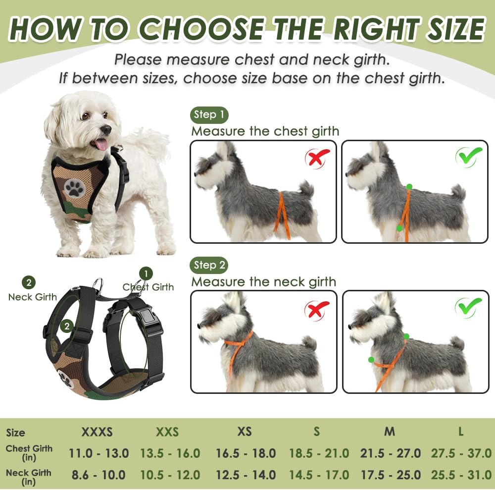 SlowTon Dog Seat Belt Harness for Car, Dog Car Harness Adjustable Mesh Breathable & Dog Seatbelt Safety Tether with Elastic Bungee for Small Medium Large Pets(Camouflage, Double Clip, XXS)