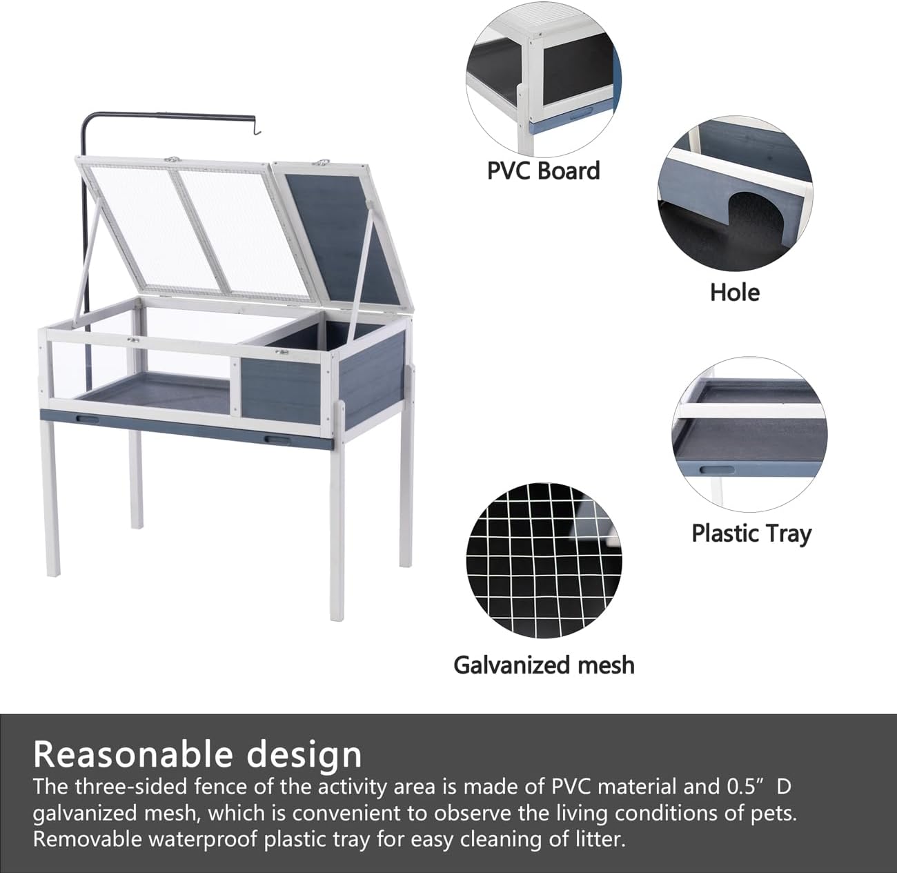 BIRASIL Wood Tortoise House, Indoor Turtle Habitat Reptile Cage, Tortoises Enclosure for Small Animals Lizards Hamster
