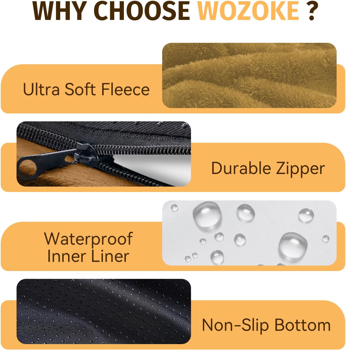 Orthopedic Waterproof Large Dog Bed: Memory Foam Washable Dog Bed with Bolsters - XL Removable Washable Cover for Medium Large Sized Pet - Non-Slip Bottom - Orange