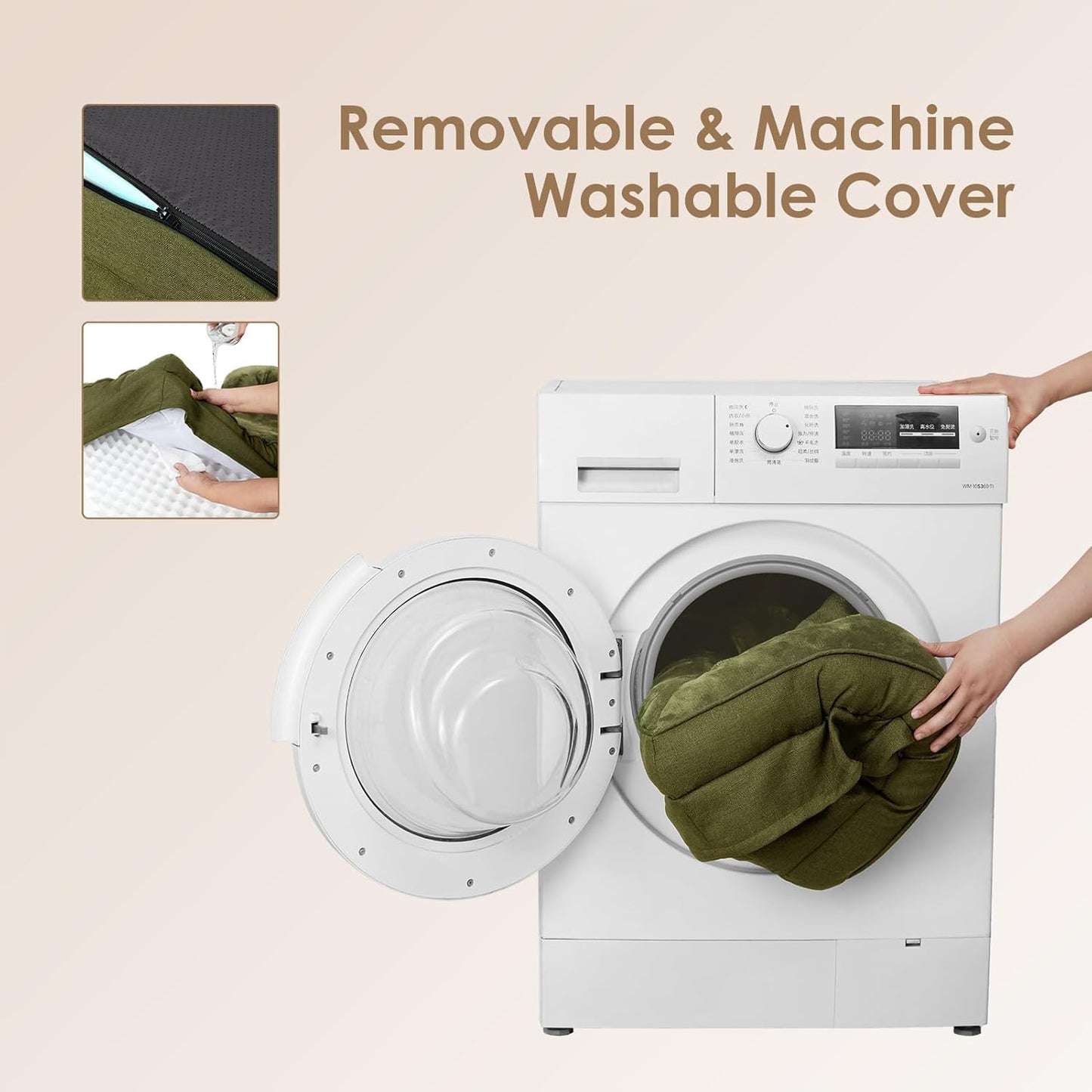 EHEYCIGA Orthopedic Dog Beds Large Sized Dog, Waterproof Memory Foam Pet Bed with Sides, Non-Slip Bottom Large Pet Bed with Washable Removable Cover, Olive Green