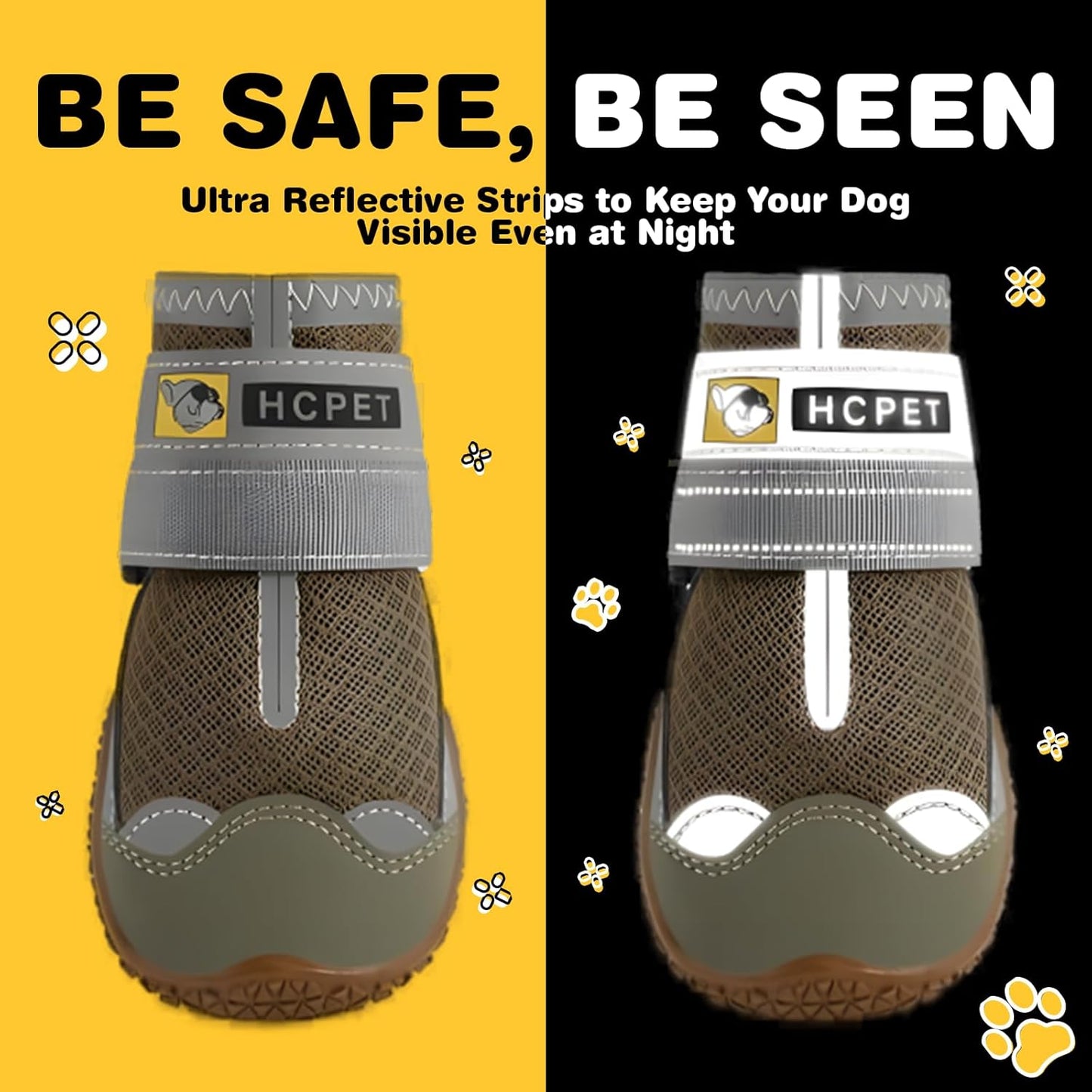 Hcpet Dog Shoes for Large Dogs, Breathable Dog Booties for Small Medium Dogs, Anti-Slip Dog Boots & Paw Protectors for Hot Pavement Winter Snow Hiking with Reflective Straps Army Green Size 6