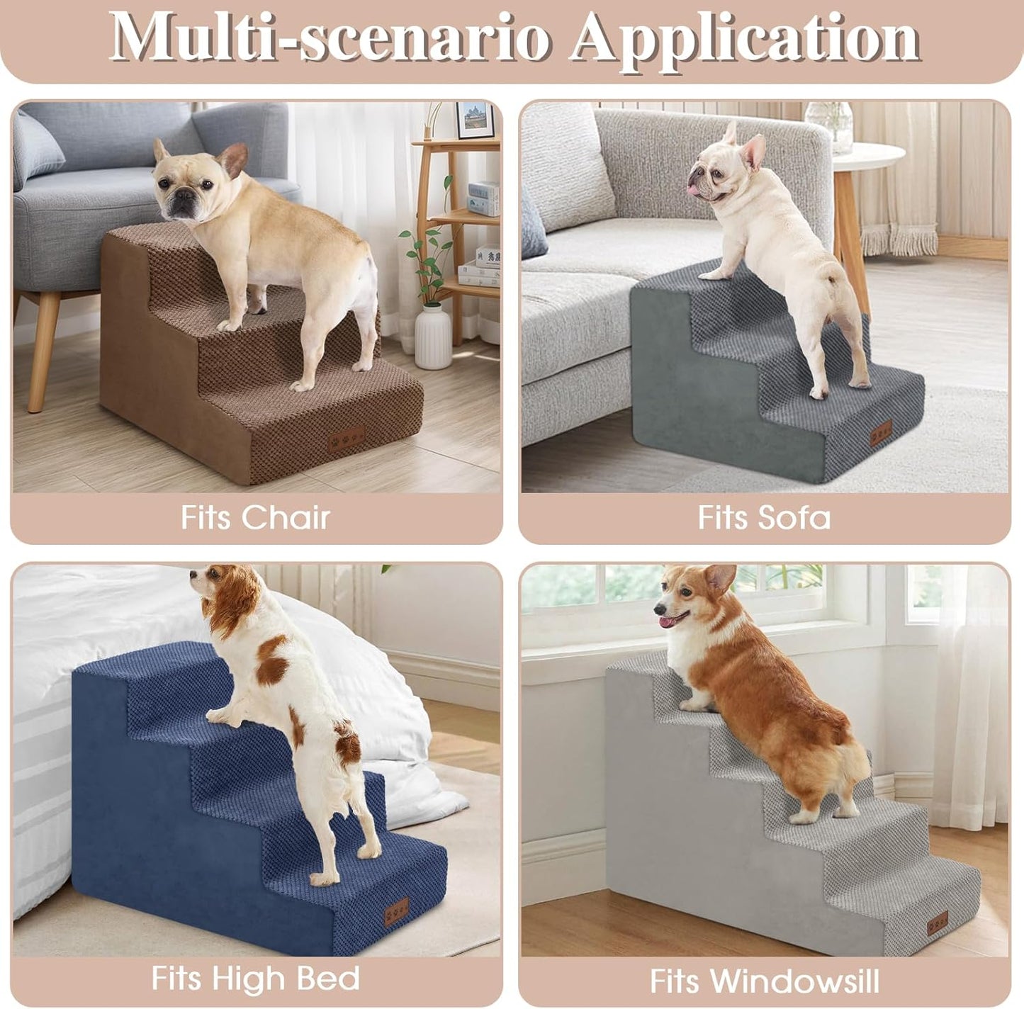 GGIB Dog Stairs for Small Dogs Pet Stairs for Sofa Couch Dog Ramp Pet Steps with Removable Washable Cover, Beige, 22" H, 5-Step