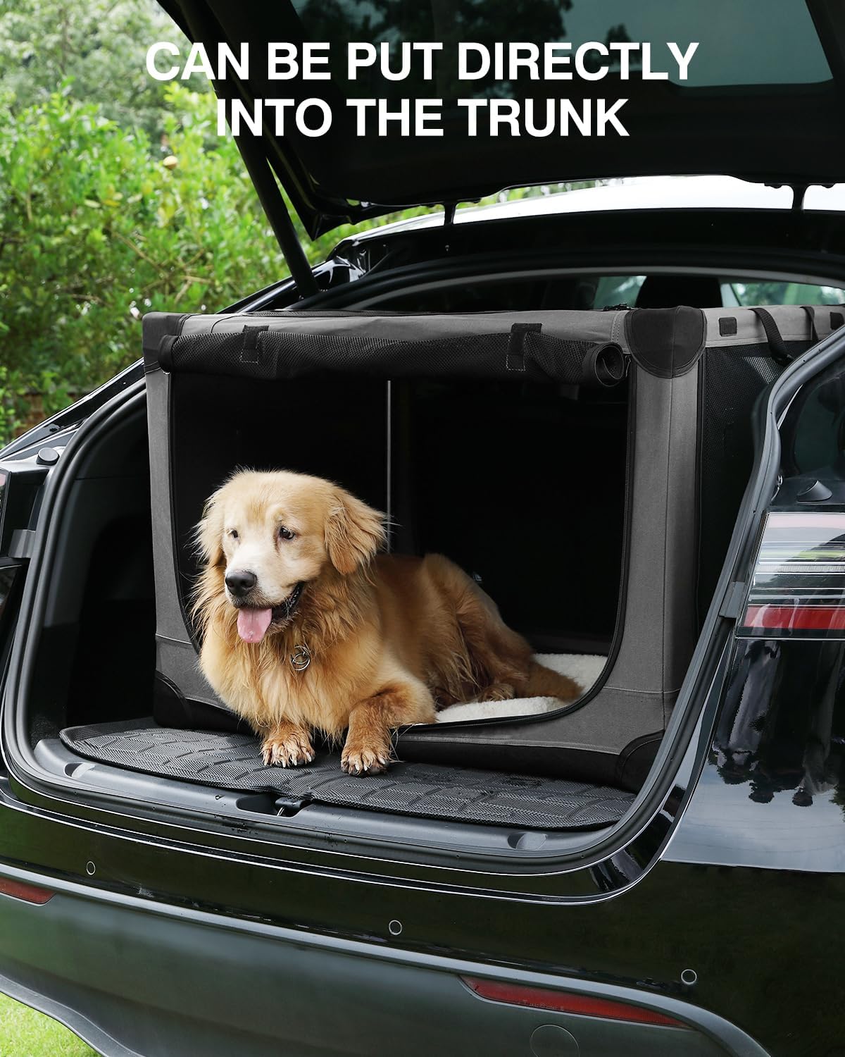 42-Inch Collapsible Travel Dog Crate, Portable 4-Door Soft Kennel for Medium to Large Dogs, Durable Mesh Windows, Indoor/Outdoor Use, Foldable, with Storage Bag (Grey)