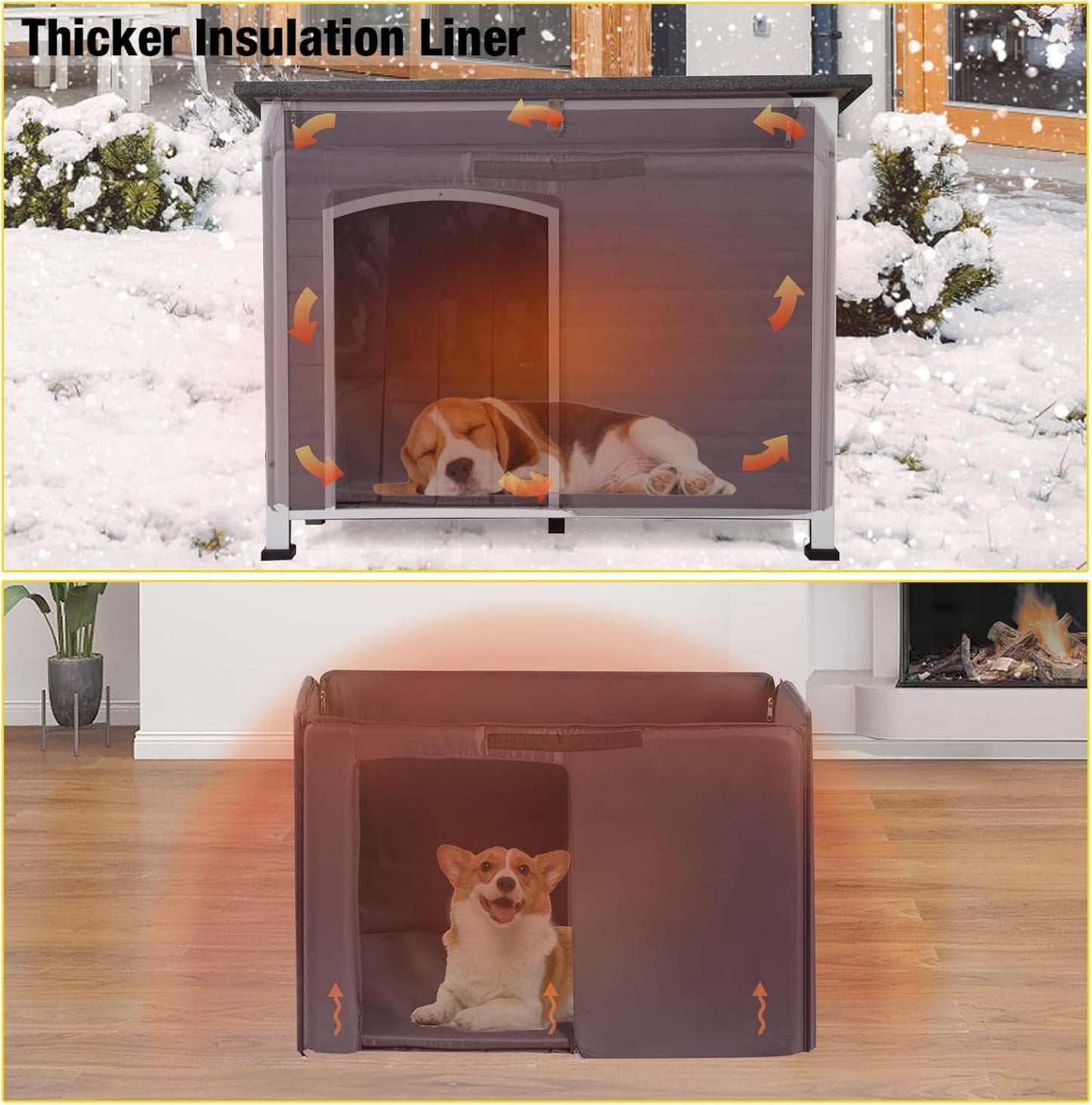 Aivituvin Insulated Dog House for Winter Outdoor Dog Kennel with All-Around Iron Frame- 100% Insulated Guarantee