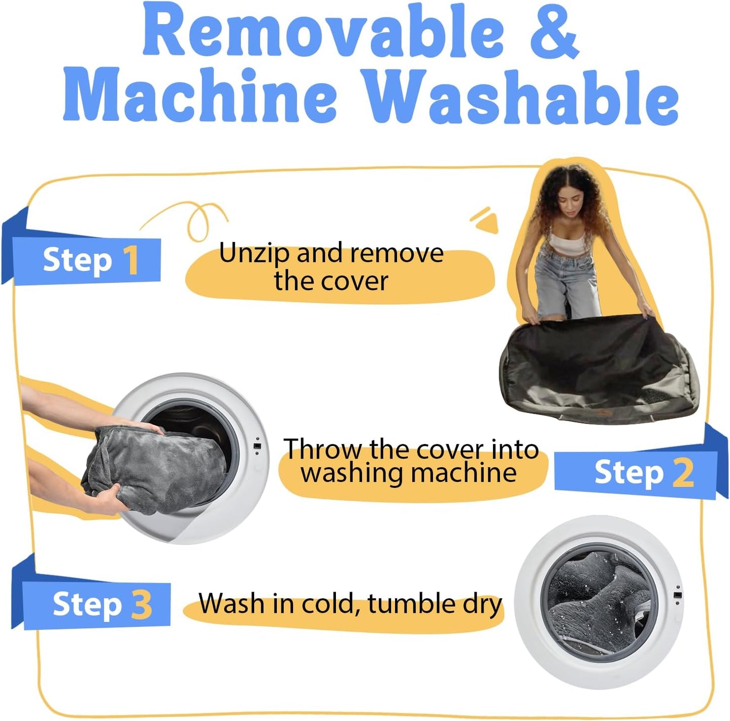 Washable Orthopedic Large Dog Bed - Removable Orthopedic Dog Beds XL with Bolster for Extra Large Dogs with Washable Cover and Non-Slip Bottom