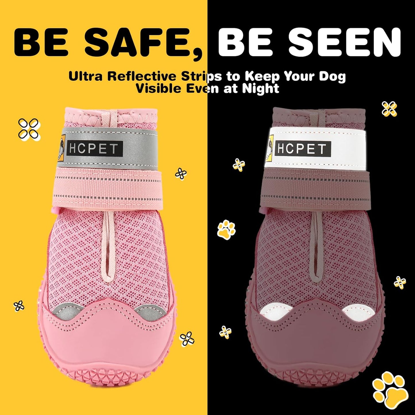 Hcpet Dog Shoes for Large Dogs, Breathable Dog Booties for Small Medium Dogs, Anti-Slip Dog Boots & Paw Protectors for Hot Pavement Winter Snow Hiking with Reflective Straps Pink Size 5