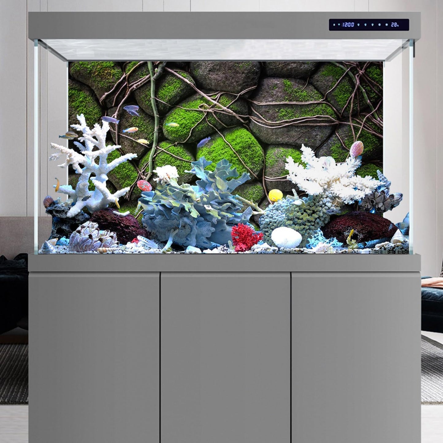 AWERT 30x12 inches Stone Aquarium Background Rock Fish Tank Background Rocky Terrarium Background Vinyl