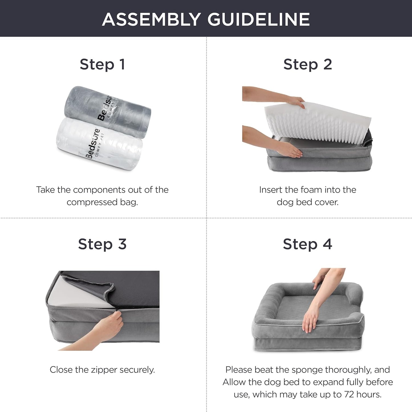 Bedsure XL Orthopedic Dog Bed for Extra Large Dogs - Washable XLarge Dog Cat Bed Waterproof, Comfort Dogs Couch Sofa with Washable Removable Cover, Pet Bed with Nonskid Bottom, Ivory, 42"