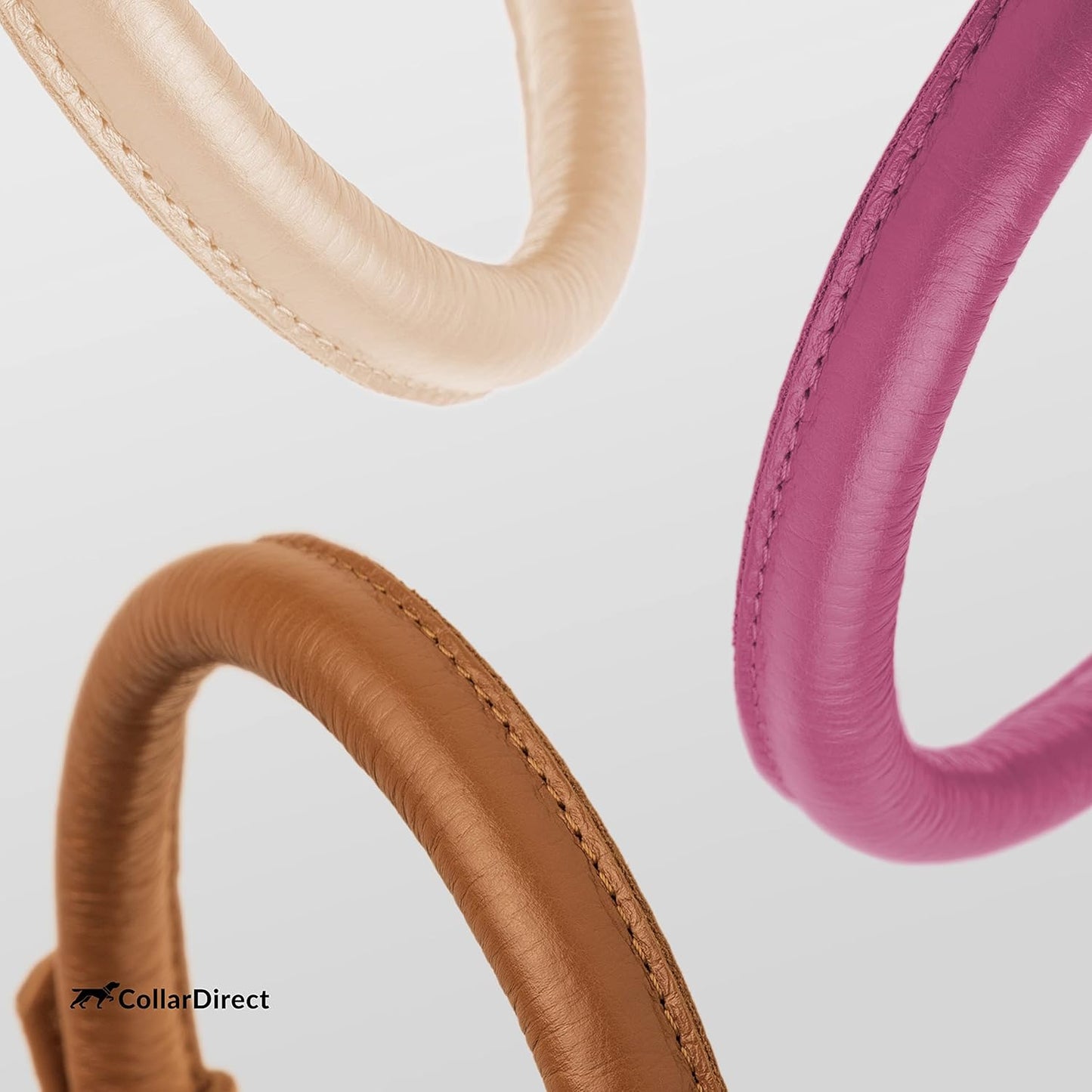 CollarDirect Rolled Leather Dog Collar, Soft Padded Round Puppy Collar, Handmade Genuine Leather Collar Dog Small Large Cat Collars 13 Colors (6-7 Inch, Pink Textured)