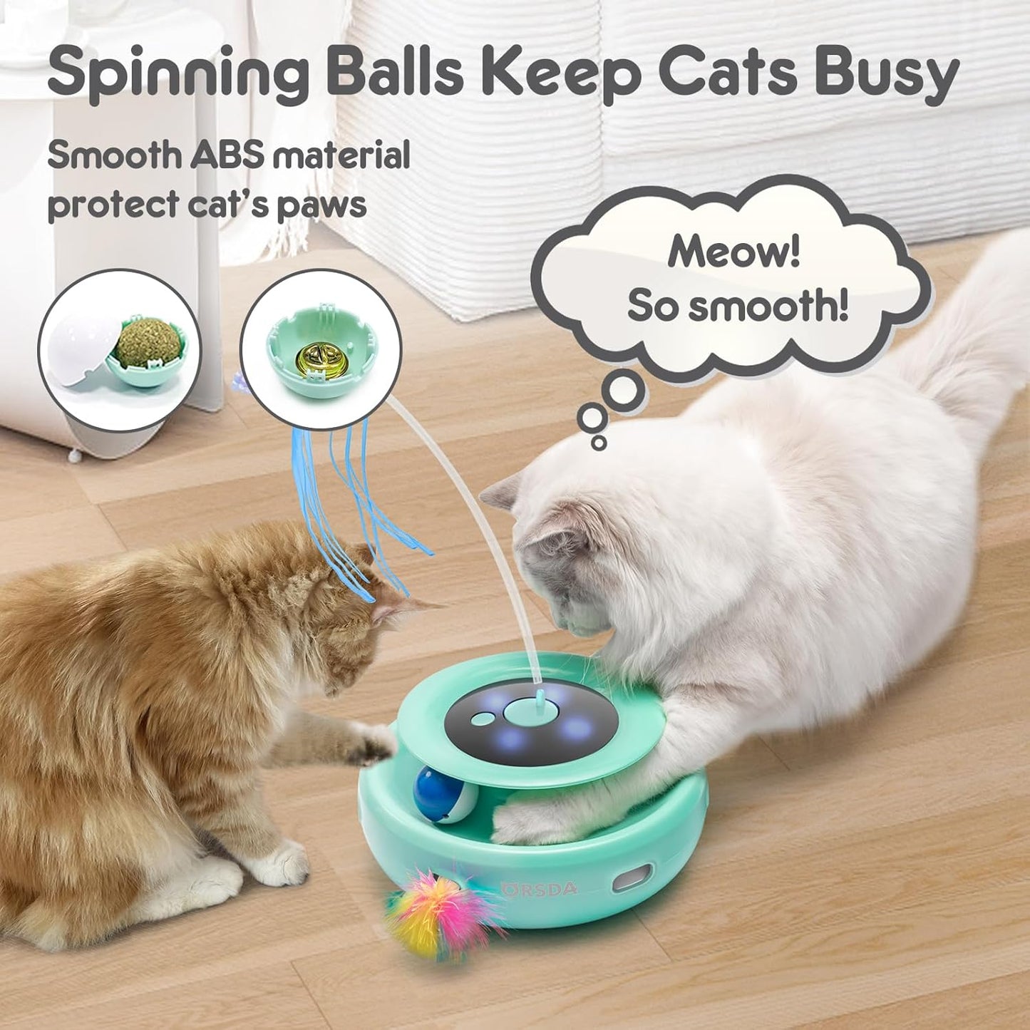 ORSDA Cat Toy, 3-in-1 Automatic Interactive Electronic Moving Ambush Feather, Fluttering Butterfly, Track Balls, USB Rechargeable Powered Smart Indoor Exercise Kicker