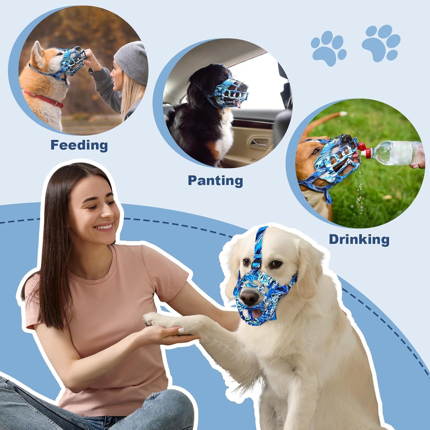 Basket Muzzle to Prevent Biting, Dog Muzzle for Large Medium Small Dogs Allows Panting Drinking Anti Chewing, Perfect for Grooming Trimming Training and Aggressive Reactive Dogs (Blue, Size 1)