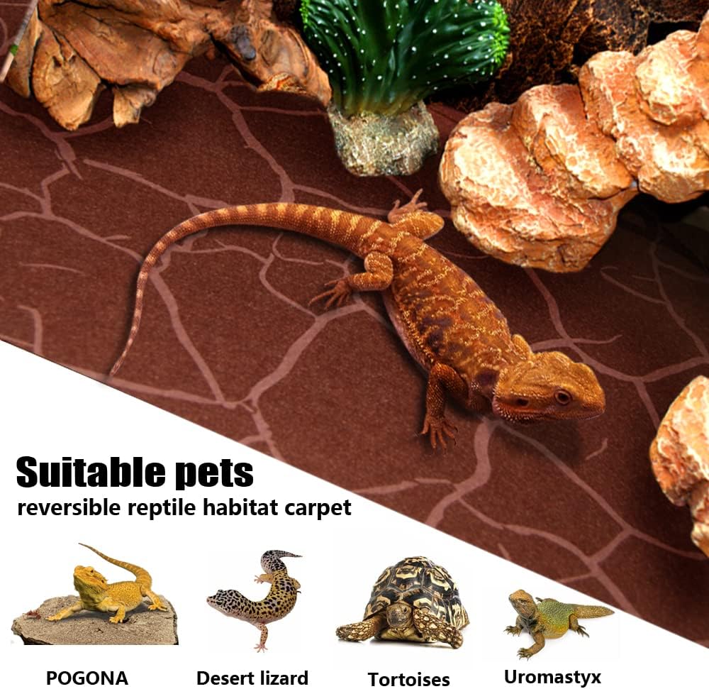 2 Pack Reptile Carpet Desert Reptile Mat & Reversible Substrate, Terrarium Liner Bedding, for Lizard,Chameleon,Gecko,Snake,Ceratophrys with Tweezers Feeding Tong (40 Gallon(36x18in))