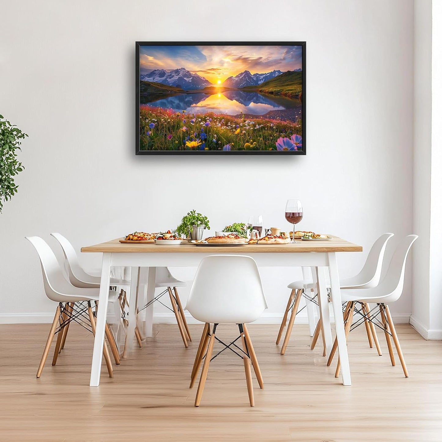 Mountain Large Wall Art Sunrise Lake Flower Field Pictures Nature Landscape Wall Decor Canvas Print Painting Artwork for Bathroom Living Room Bedroom 36L" x 24W"