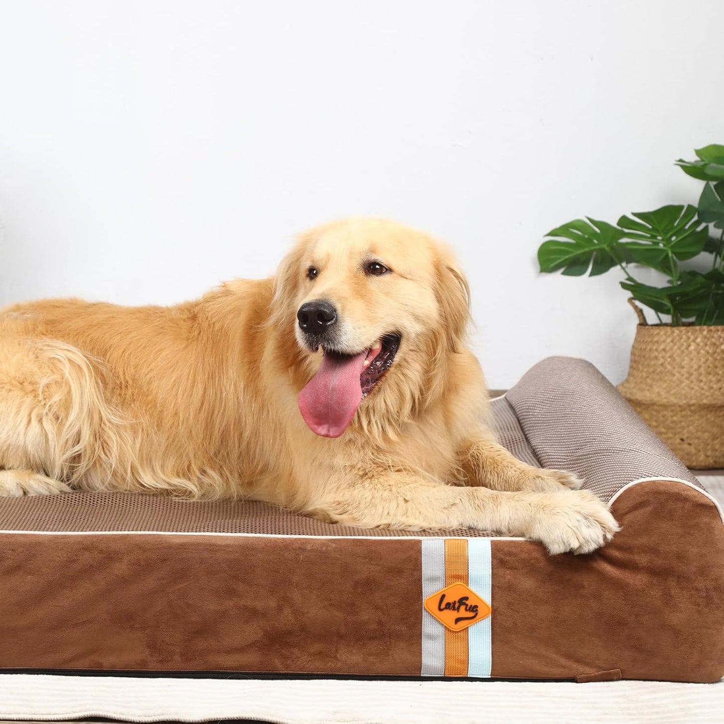 Laifug Orthopedic Memory Foam Extra Large Dog Bed Pillow (50" x 36" x 10", Brown) Durable Waterproof Lining with Removable Washable Cover and Smart Design