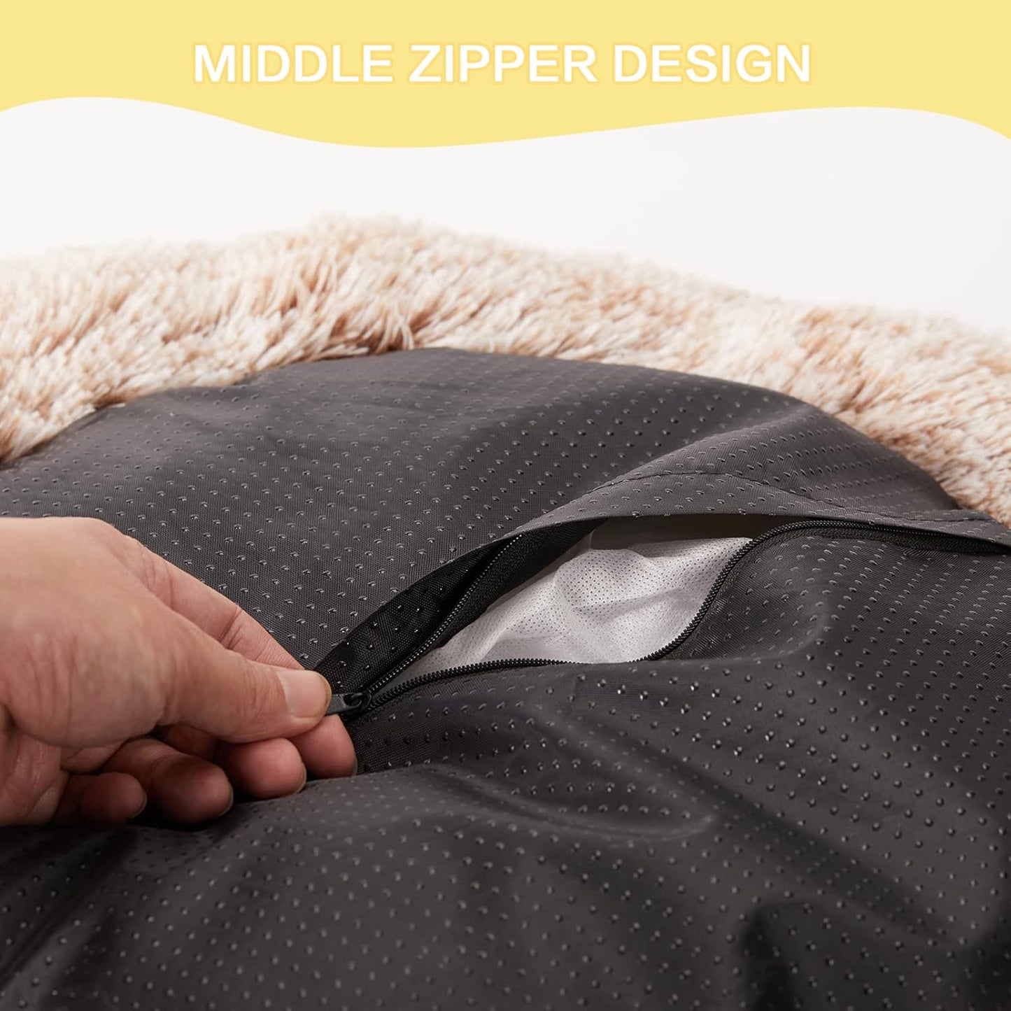 Bedfolks Calming Donut Dog Bed, 23 Inches Round Fluffy Dog Beds for Small Dogs, Machine Washable Anti-Anxiety Plush Puppy Bed(Brown, Small)