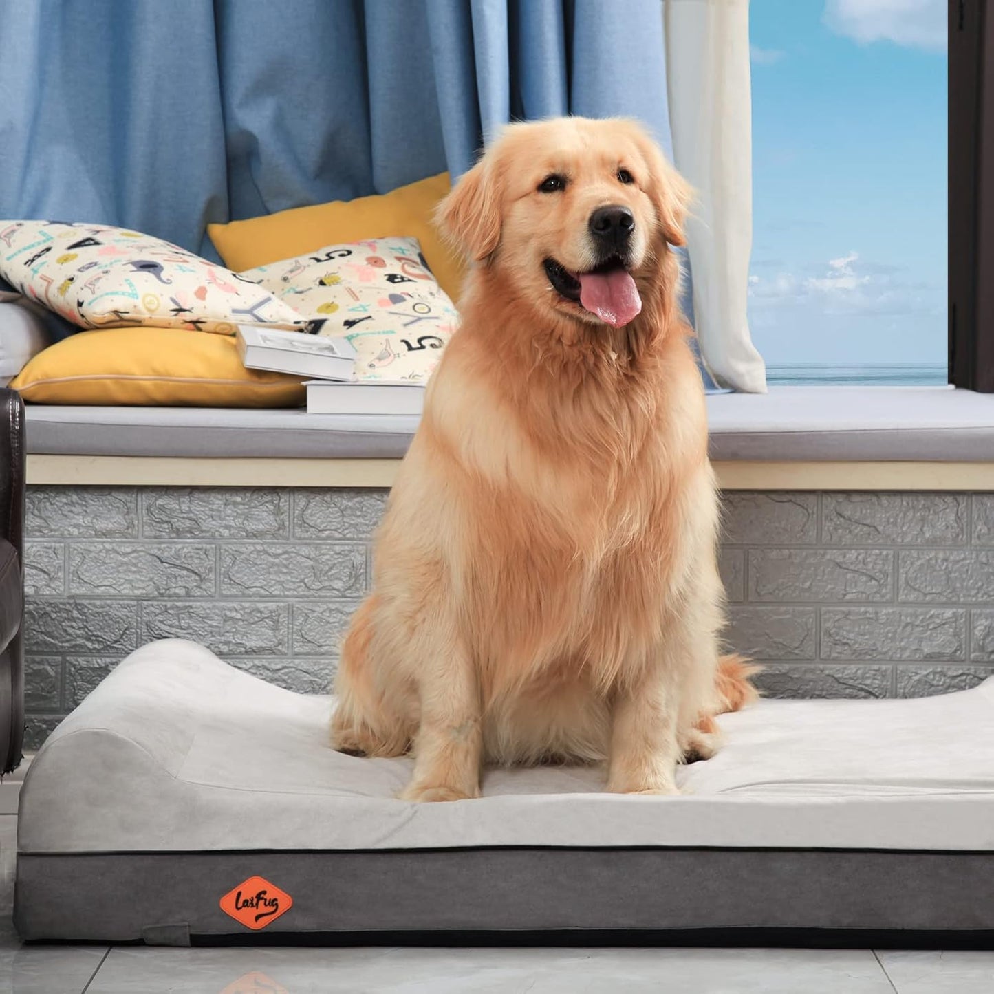 Laifug Orthopedic Memory Foam Dog Bed Extra Large Dog Bed with Pillow and Durable Water Proof Liner & Removable Washable Cover & Smart Design(Dark Grey)