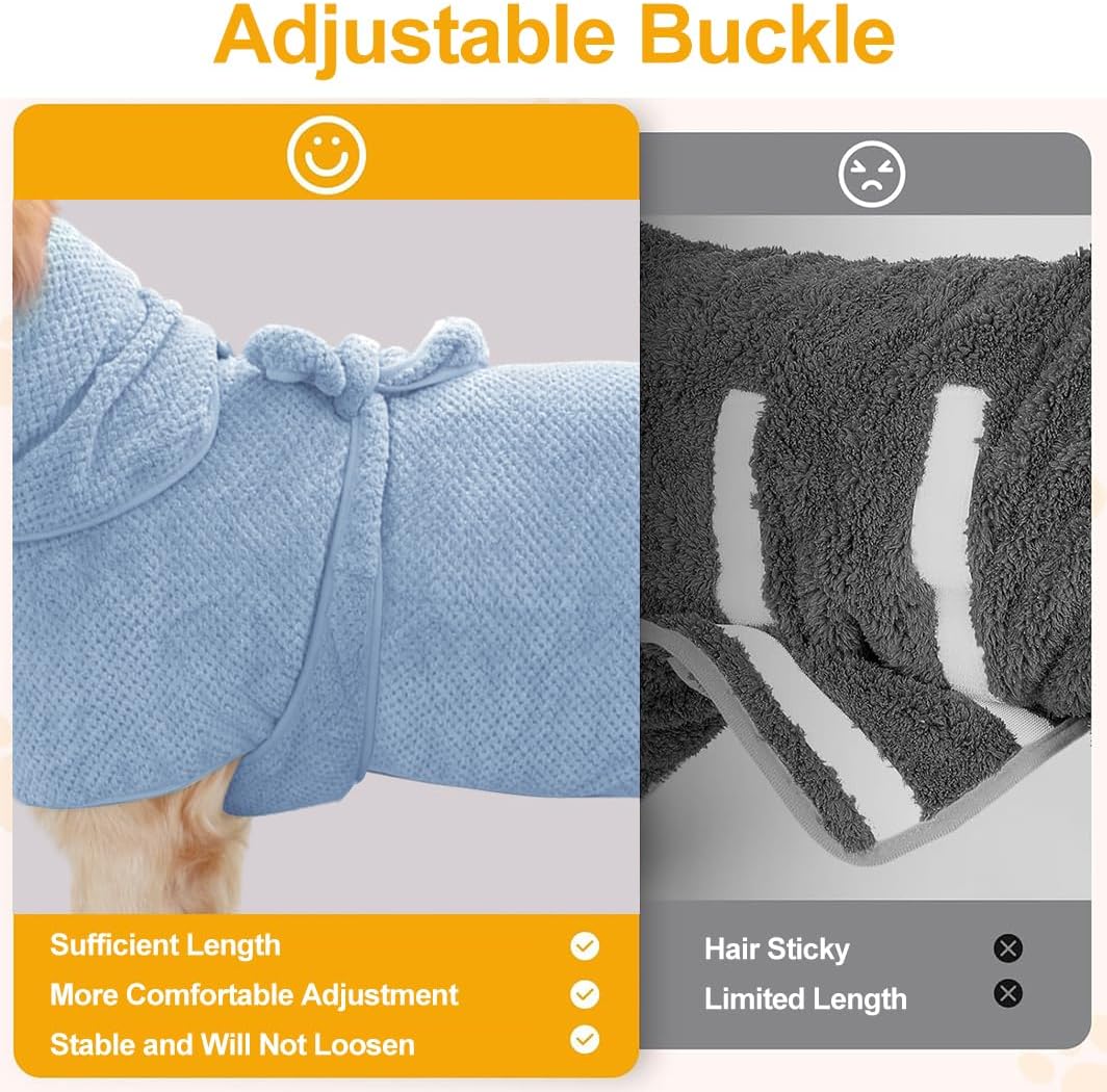 Medium to Large Size Dog Bathrobe, Quick Drying Super Absorbent Used for After Bathing, Warm Dog Towels, Adjustable Hoodies and Belts for Pet Dogs Bath Clothes Products(Blue Jacquard, 5XL)