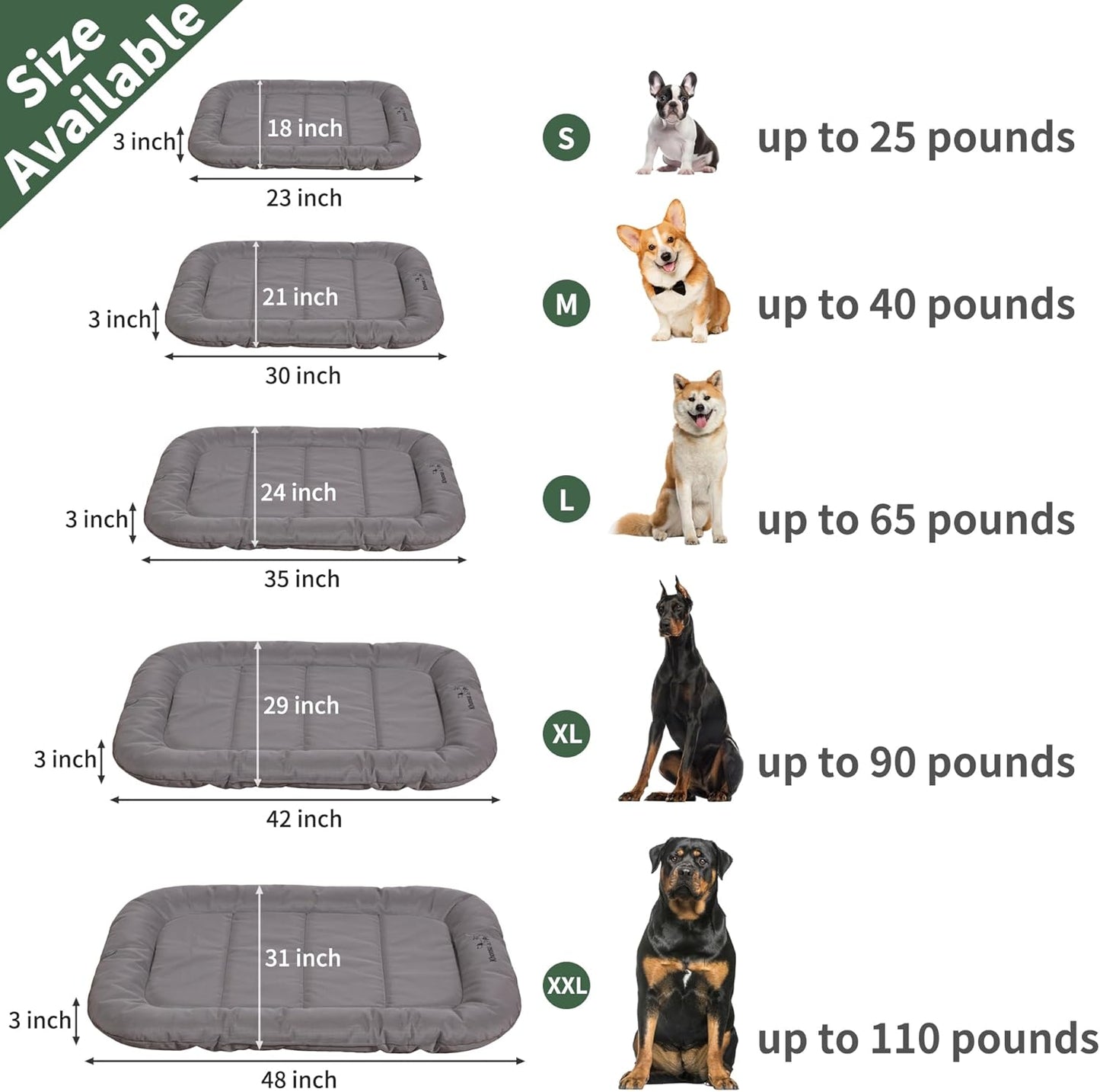 KHONSU PET Durable Dog Bed Tough and Tear Proof Dog Crate Bed, 800lbs Tear Strength PVC-Backed Waterproof Ped Bed Mat Indoor & Outdoor Use for Dogs up to 90 lbs