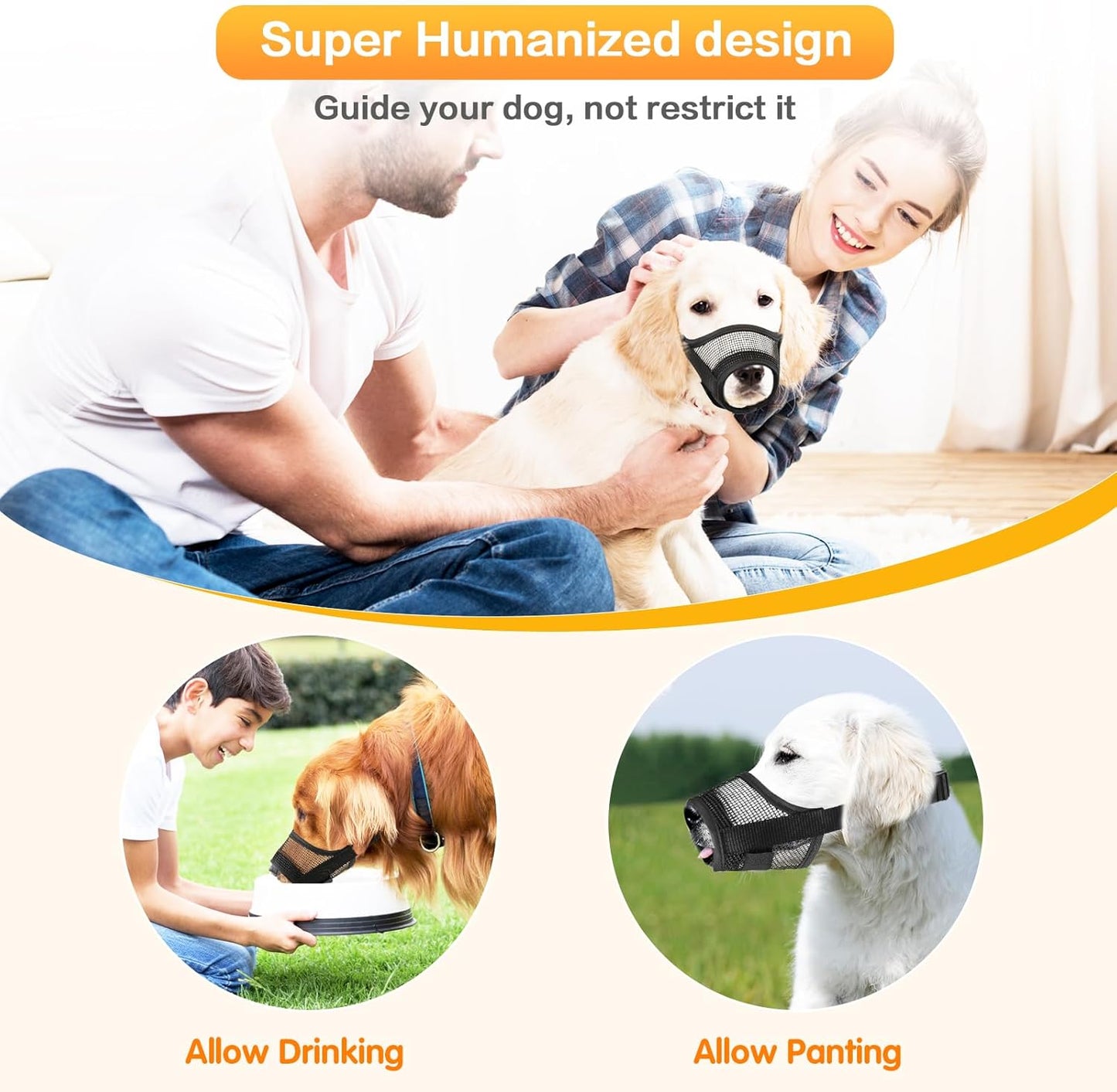 Dog Muzzle, Soft Mesh Muzzle for Medium Sized Dog Mouth Guard, Breathable Adjustable Muzzles to Prevent Biting, No Bark Muzzle for Dogs Allow Panting Drinking (Black, M)