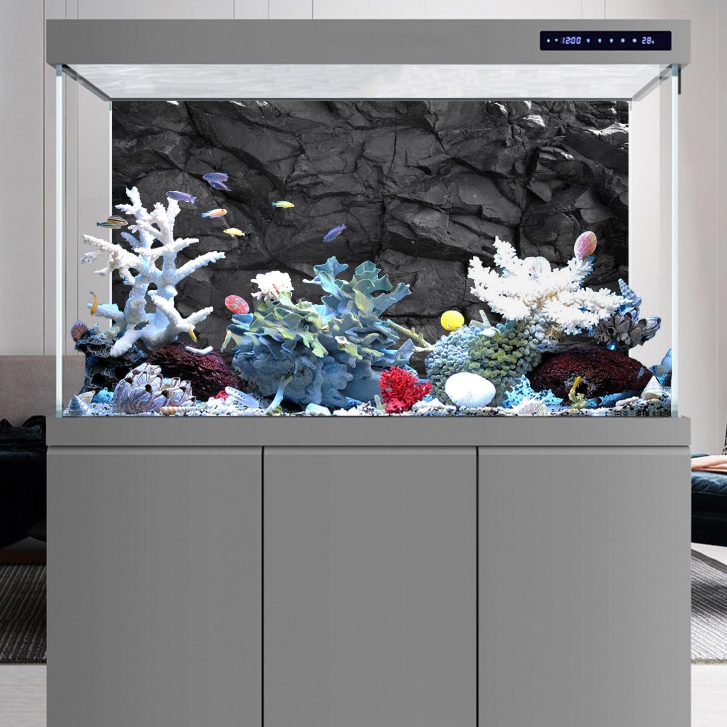 AWERT 48x18 inches Stone Aquarium Background Rock Fish Tank Background Rocky Terrarium Background Polyester Background