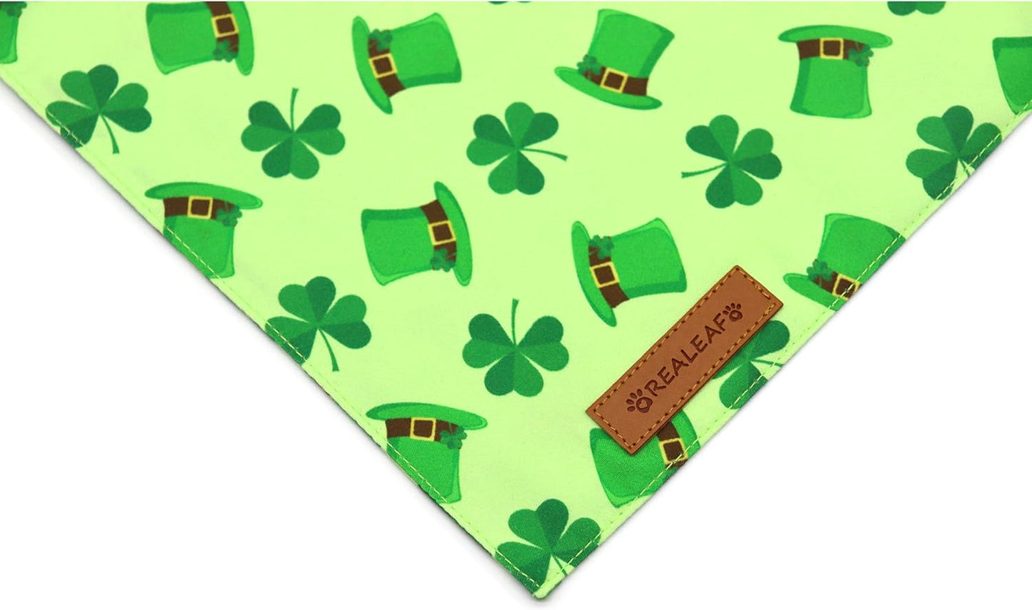 Realeaf St. Patrick's Day Dog Bandanas 2 Pack, Triangle Reversible Pet Scarf for Boys and Girls, Premium Durable Fabric, Holiday Bandana for Small and Medium Dogs (Small)
