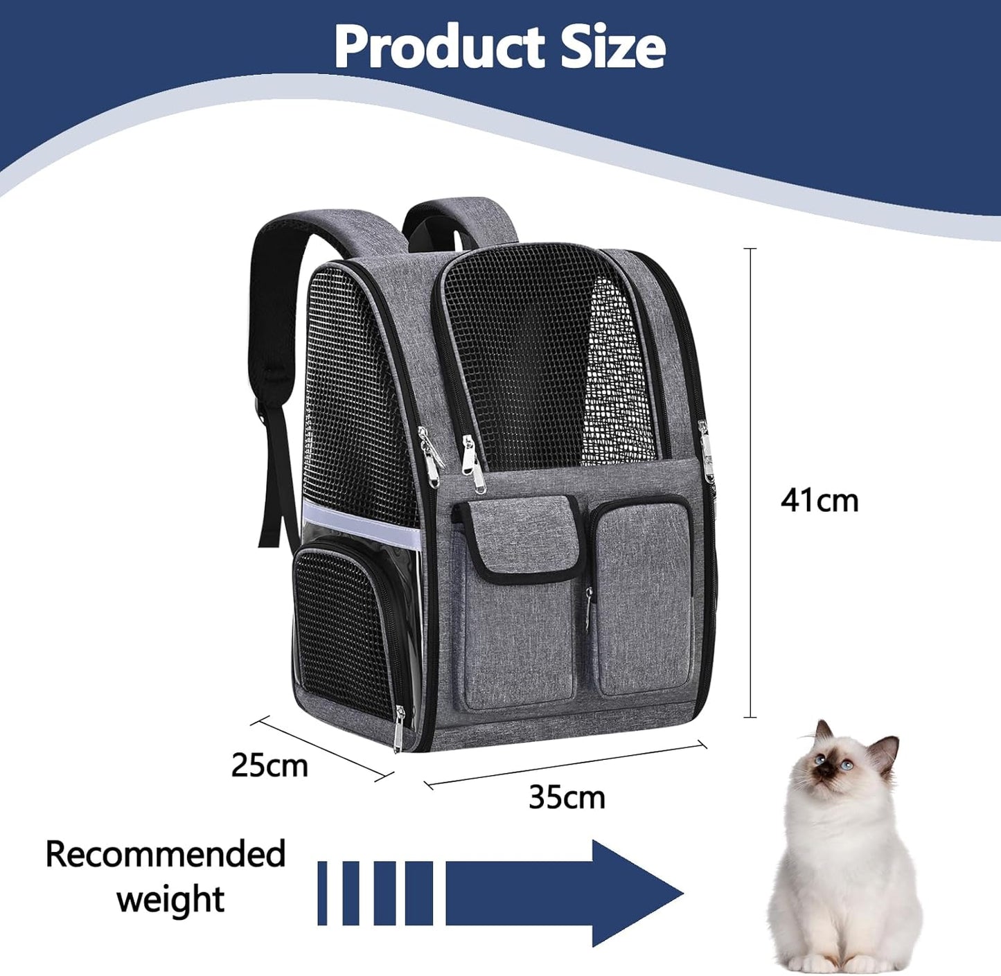 Pet Backpack, Airline Approved Dog Backpack, Cat Bag for Travel Hiking Bike Riding Walking Outdoor, Cat Backpack with Breathable Mesh(Gray)