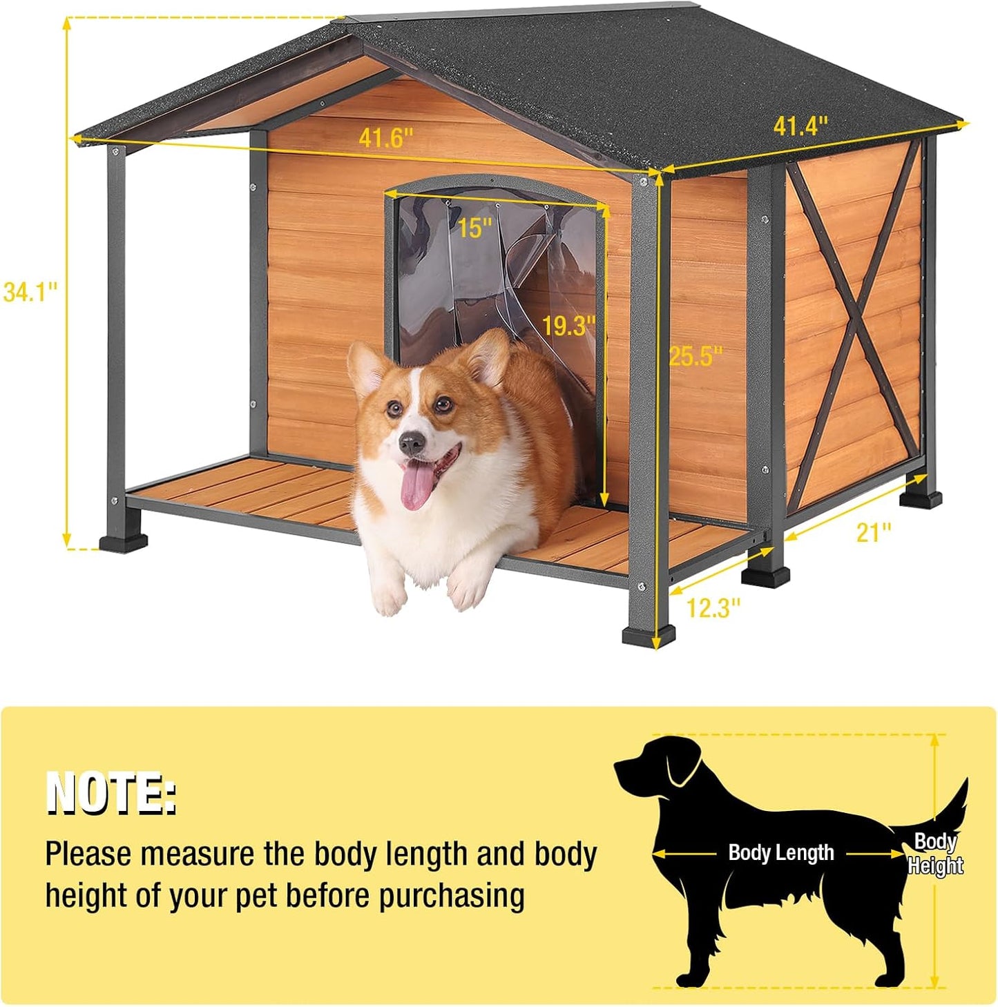Aivituvin Outdoor Dog House with Chewproof Strong Metal Frame Outside Dog Kennel Weatherproof for Medium to Large Dogs, (41.5" L x 41.4" D x 34.1" H)