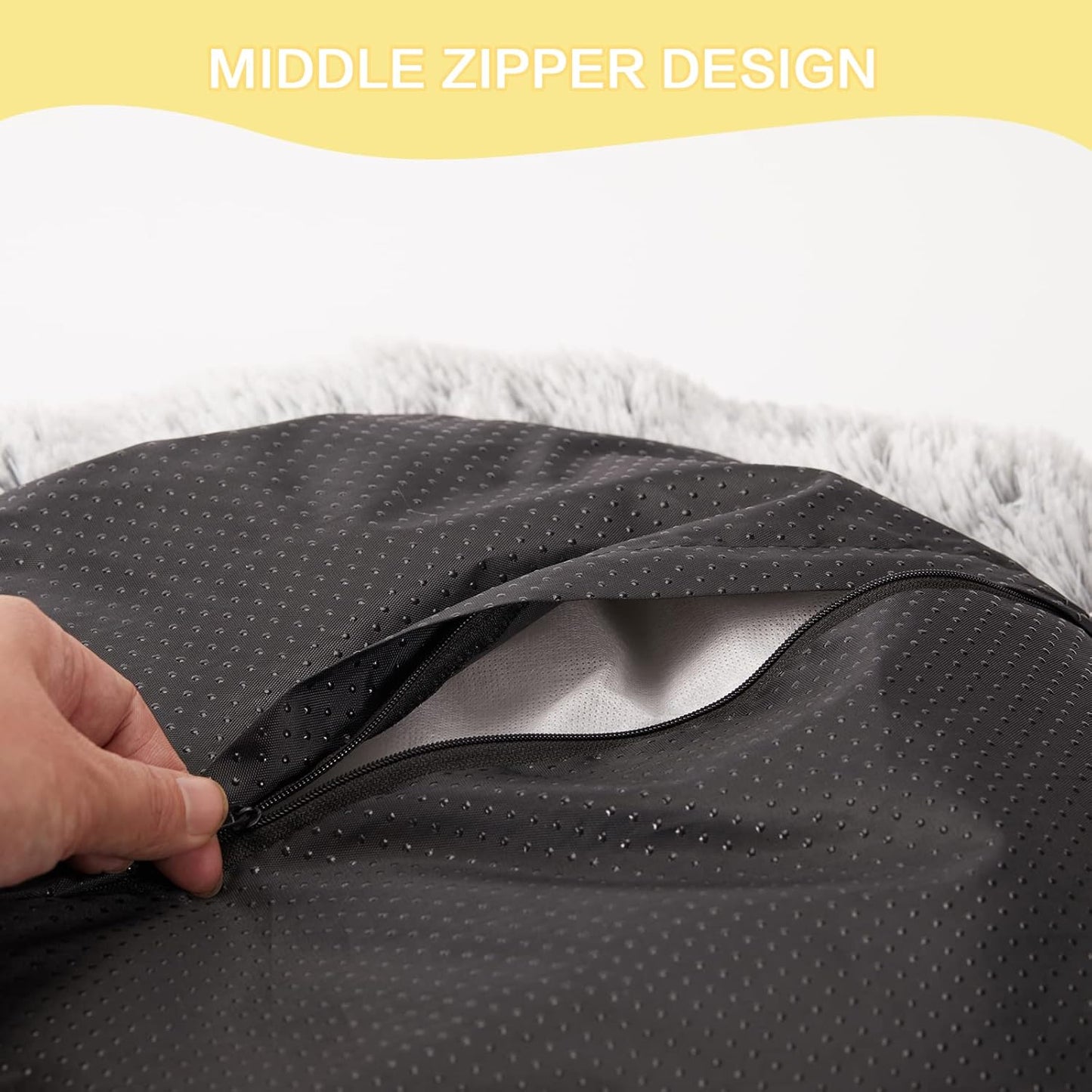 Bedfolks Calming Donut Dog Bed, 30 Inches Round Fluffy Dog Beds for Medium Dogs, Anti-Anxiety Plush Dog Bed, Machine Washable Pet Bed (Dark Grey, Medium)