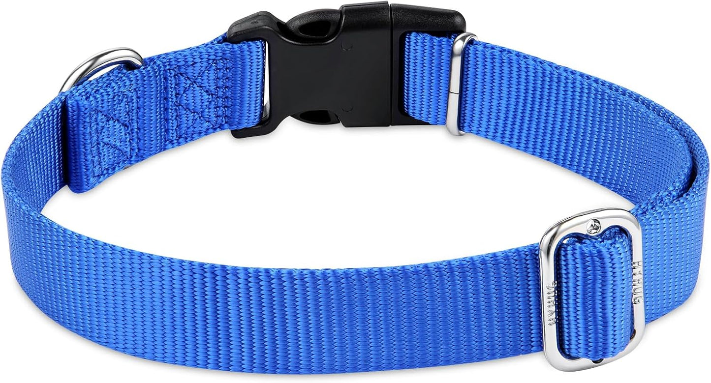 Hyhug Pets Solid Color Classic Regular Heavy Duty Basic Collar for Pup Dogs, Unique Design Adjustment Triglide Slide (Buckle) Can Attached Name Tag Accessories. (Small, Bright Blue)