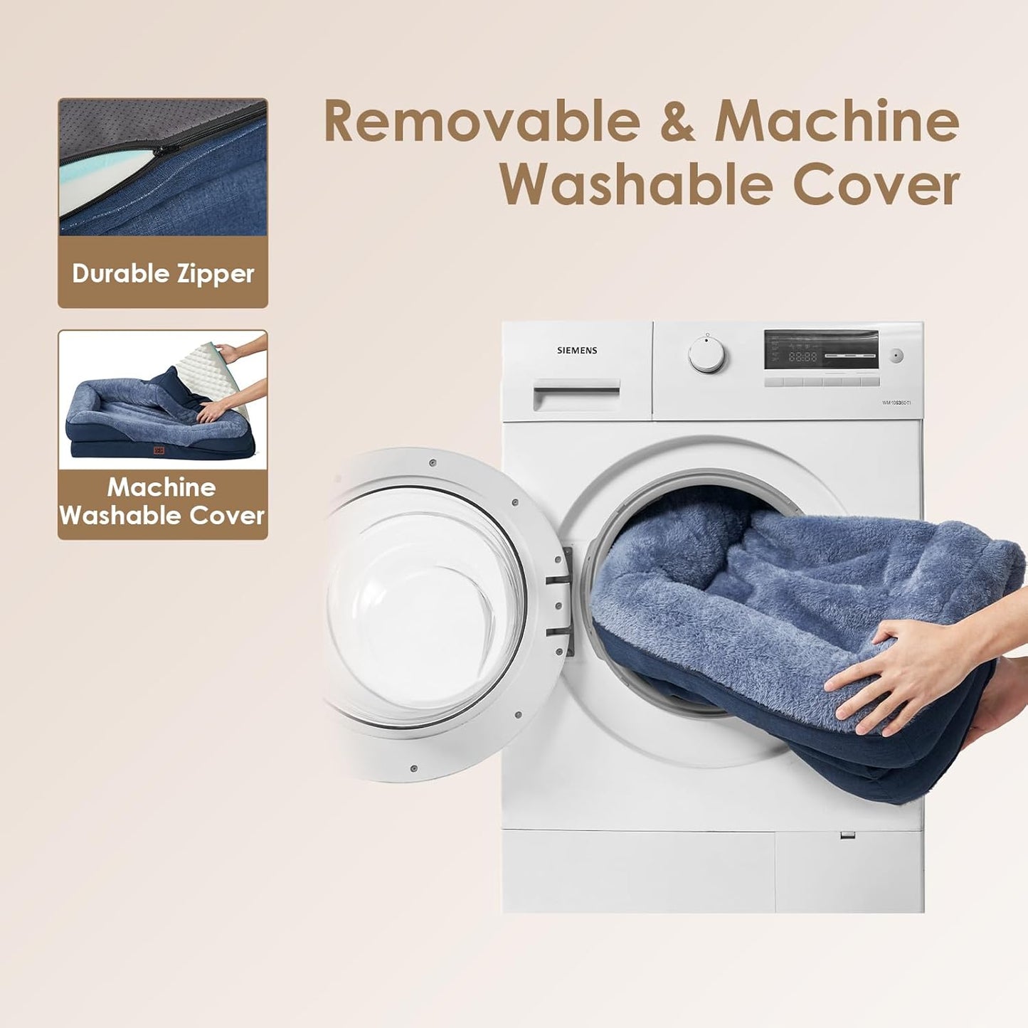 EHEYCIGA Memory Foam Dog Bed for Medium Size, Orthopedic Dog Sofa with Sides and Waterproof Liner, Washable Bolster Pet Couch with Removable Cover, 30x20x6.5 Inch, Navy