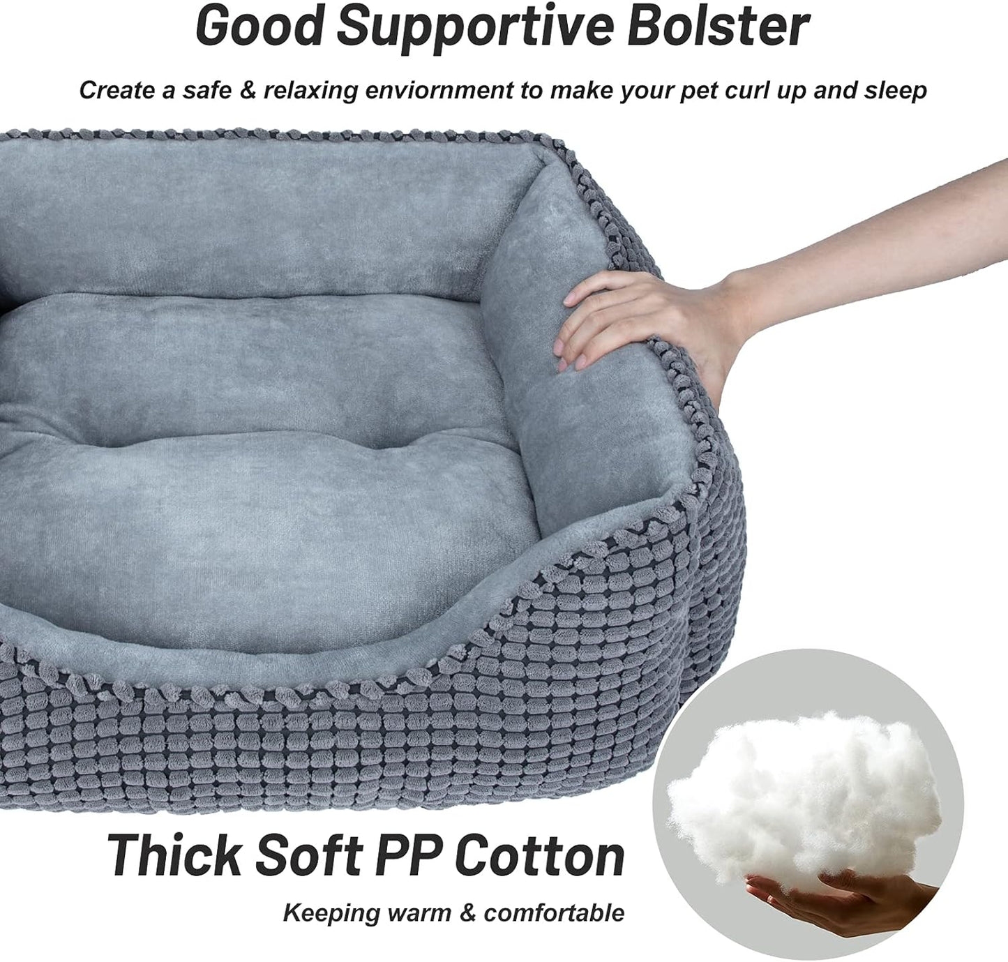 MIXJOY Dog Bed for Large, Medium, Small Dogs - Rectangle, Washable, Orthopedic, Soft Cat Beds - Anti-Slip Bottom, Multiple Sizes (35'', Grey)