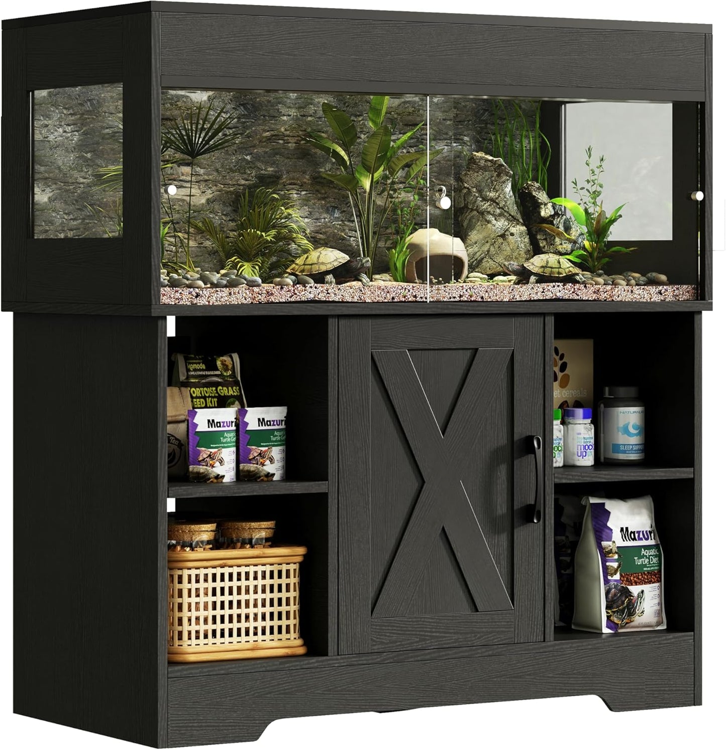 40 Gallon Reptile Terrarium Tank with Storage Cabinet, Reptile Tank with Stand, for Leopard Geckos, Corn Snakes, Juvenile Pets, Sliding Acrylic Doors, Mesh Top, Power Outlet, Black PX03RTB