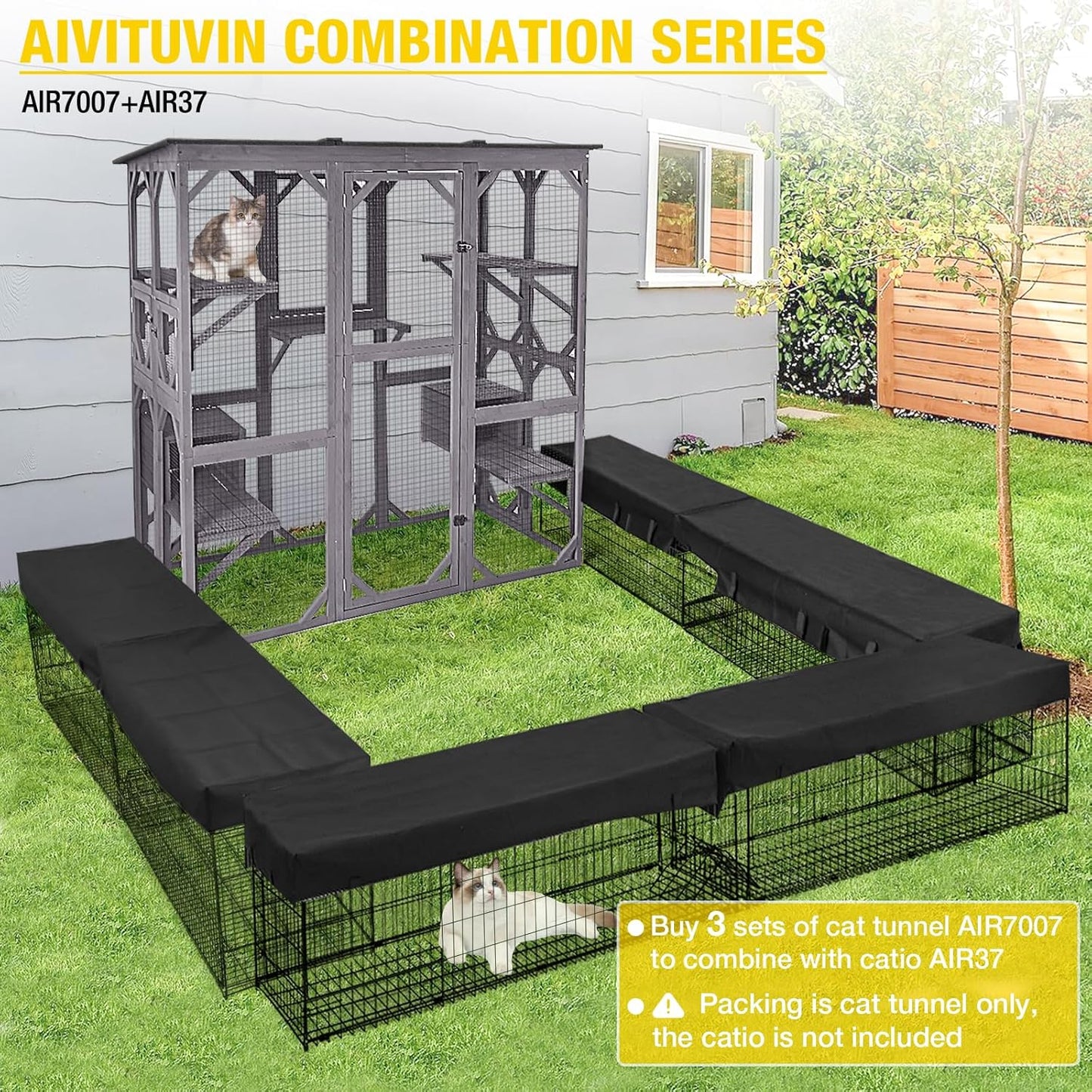 Aivituvin Catio Outdoor Cat Enclosure Large Walk in Cat Kennel Kitten Cage with Platforms and Small Houses