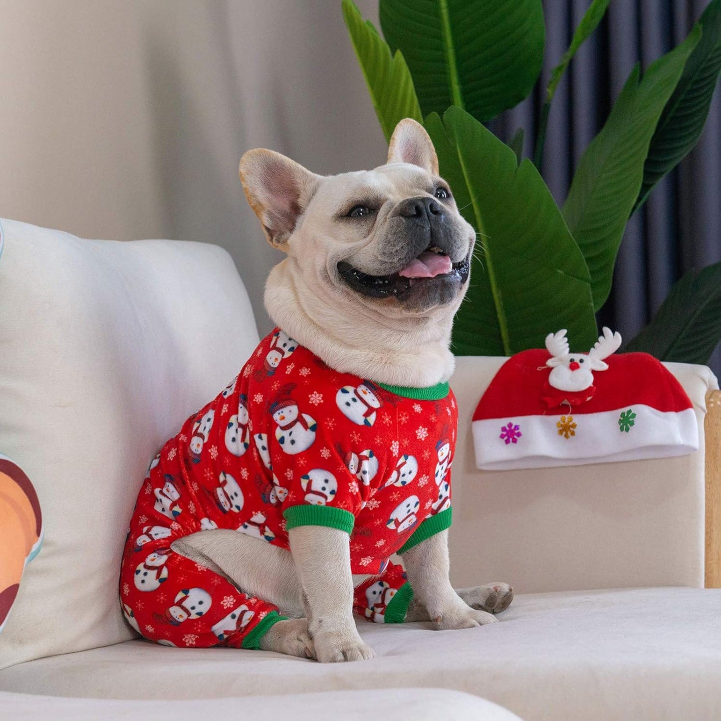 CuteBone Dog Christmas Pajamas Puppy Onesies Small Dogs Soft Pjs Coat Cat Apparel Comfy Pet Clothes Outfit Doggie Bodysuit P136M
