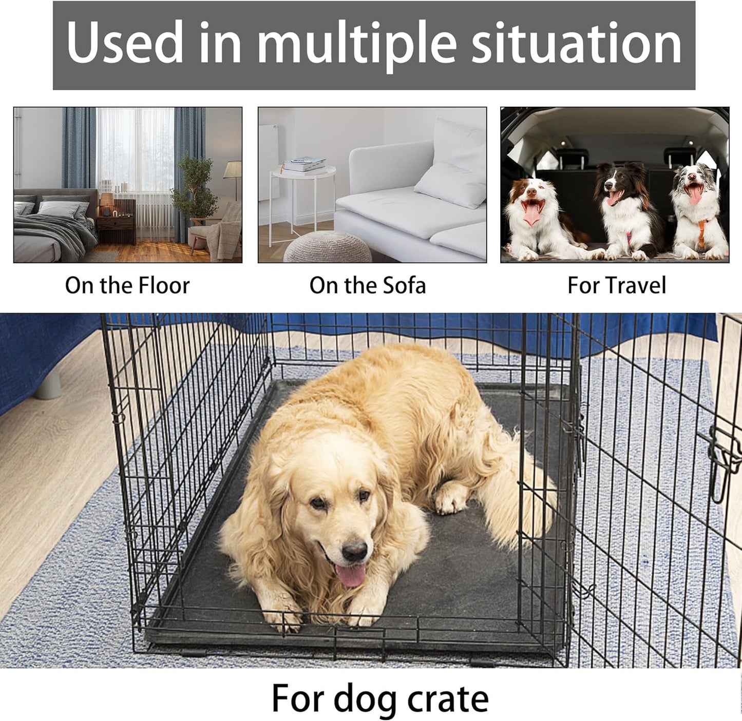 KHONSU PET Dog Bed Mat for Crate 1.1in Slim Cooling Pad Reversible Flannel & Waterproof Canva for Dogs up to 25 lbs