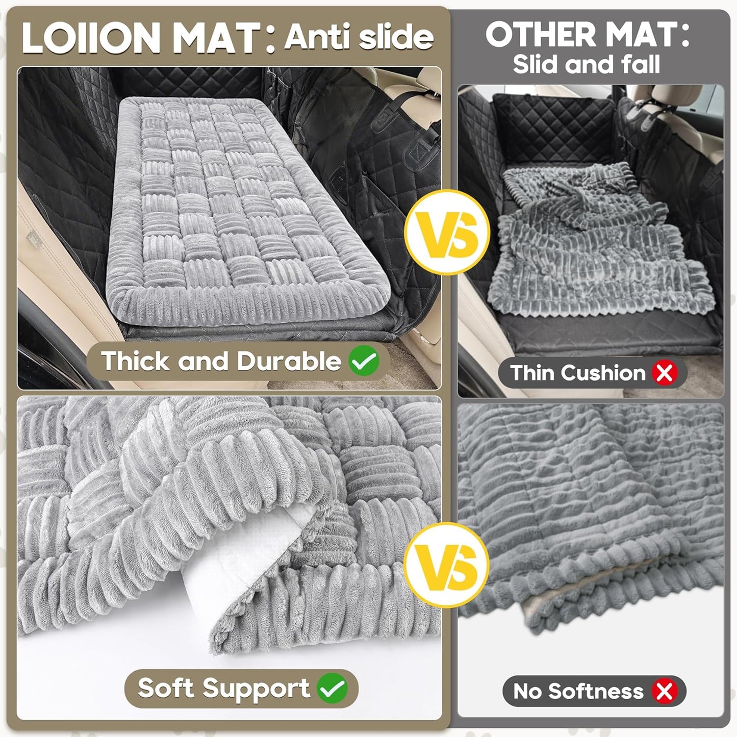 Dog Car Bed Mat, Non-Slip Backseat Extender Pet Blanket, Plaid Dog Bed for Trucks, Sedans & Large SUVs, Chew-Resistant Travel Pad for Dogs, Easy Clean & Scratch-Proof & Comfort(56"x28.7" Light Gray