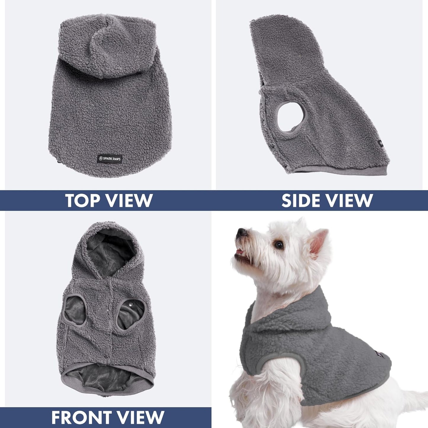 Spark Paws Teddy Dog Sweater, Sherpa Jacket Vest with Warm Fleece Lining, Winter Coat Suitable for Small Medium Large XL XXL Breeds - Grey - 2XL