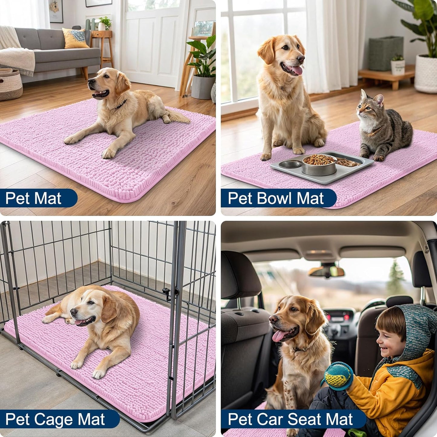Smiry Dog Door Mat for Muddy Paws 30x20, Absorbs Moisture and Dirt Doormat, Non-Slip Washable Quick Dry Chenille Front Door Mat Indoor Entrance, Entryway Carpet for Inside Floor, Pink