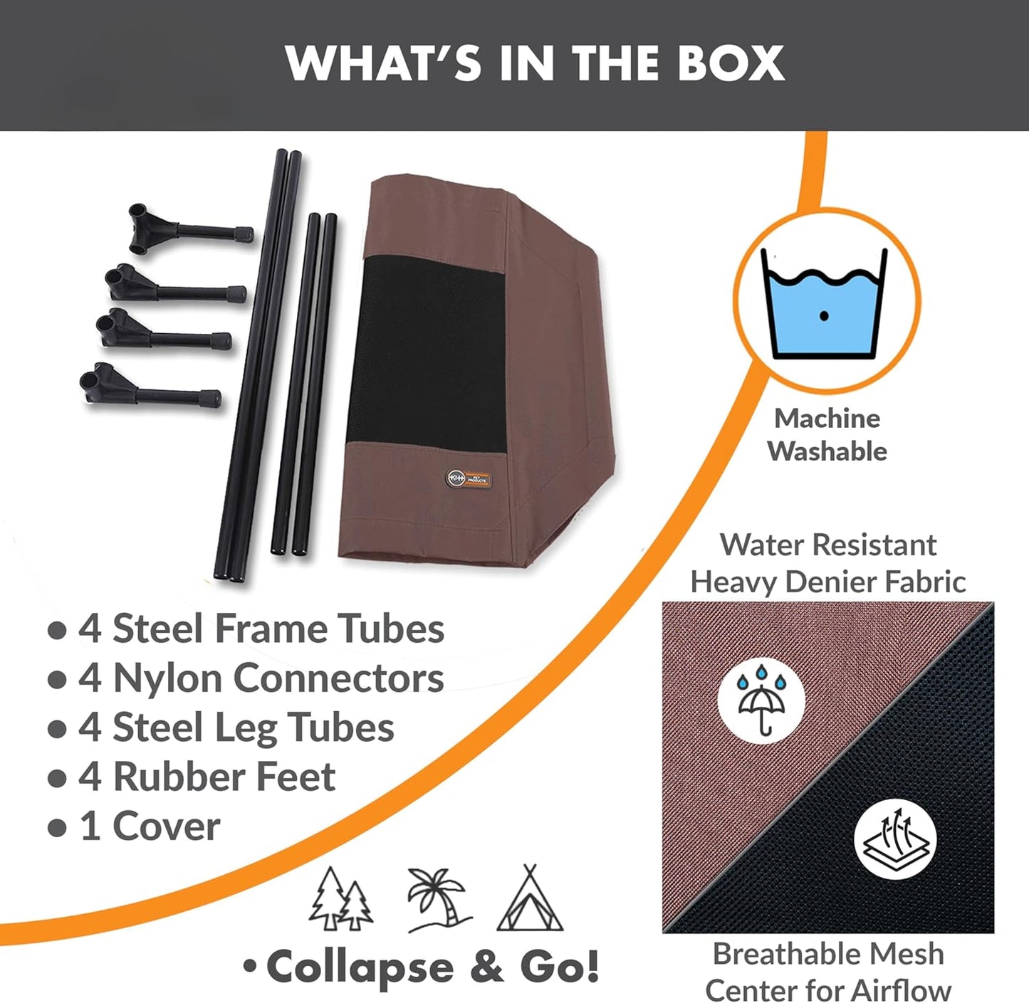 K&H Pet Products Outdoor Elevated Dog Cot, Breathable Cooling Elevated Cot Hammock Pet Bed for Large Dogs, Washable Mesh Cover, Raised Metal Frame, Collapsible, Portable - Large 42 X 30in Chocolate