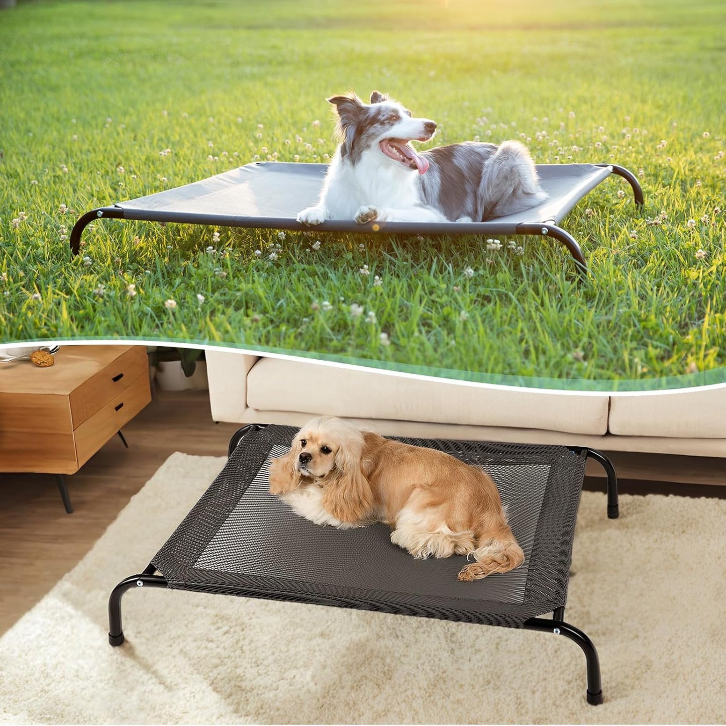 Cooling Elevated Dog Bed with Non-Slip Floor Protectors & Breathable Mesh, Raised Indoor & Outdoor Dog Cot Hammock, 41" L x 32" W x 8" Th, Medium, Green