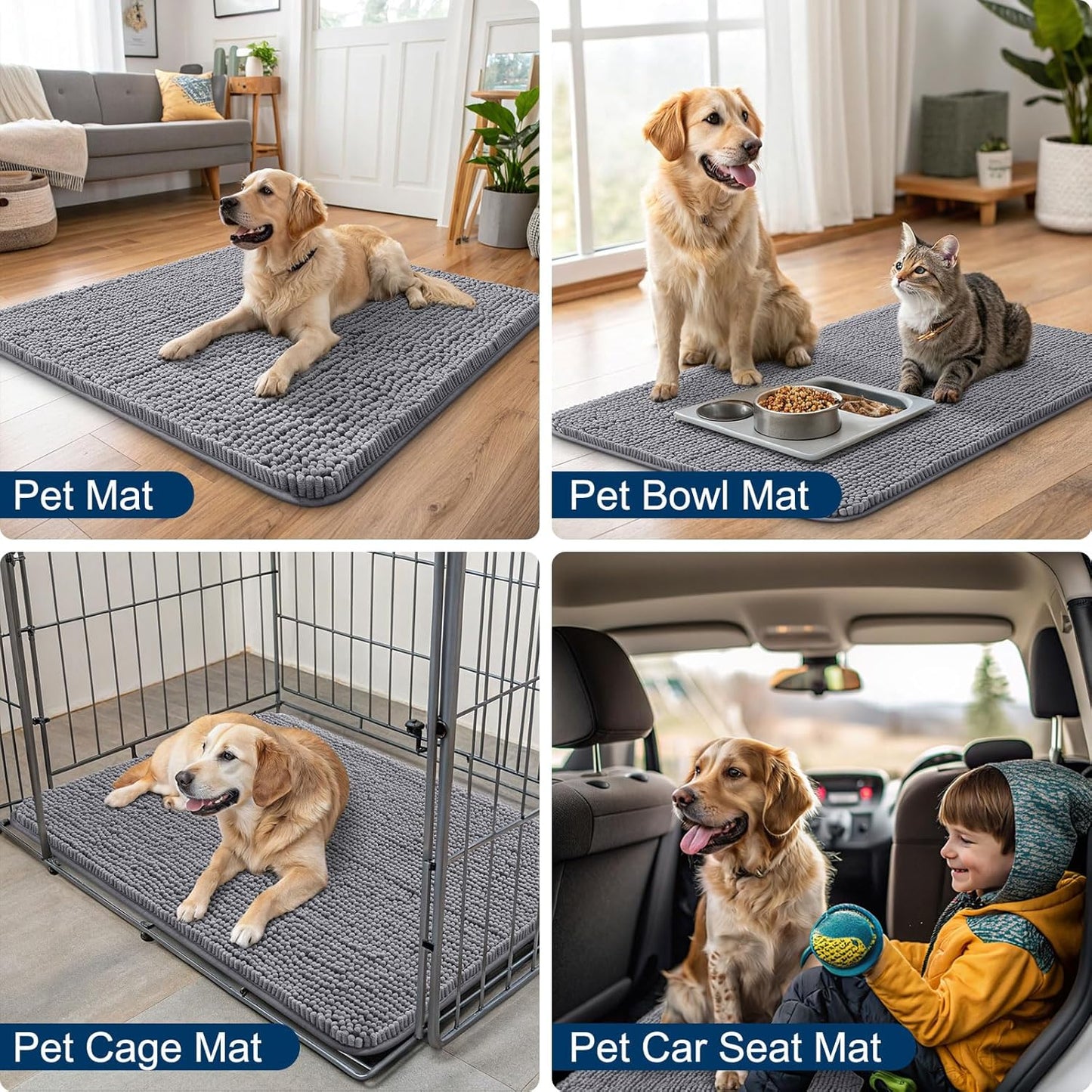 Smiry Dog Door Mat for Muddy Paws 70x32, Absorbs Moisture and Dirt Doormat, Non-Slip Washable Quick Dry Chenille Front Door Mat Indoor Entrance, Entryway Carpet for Inside Floor, Grey