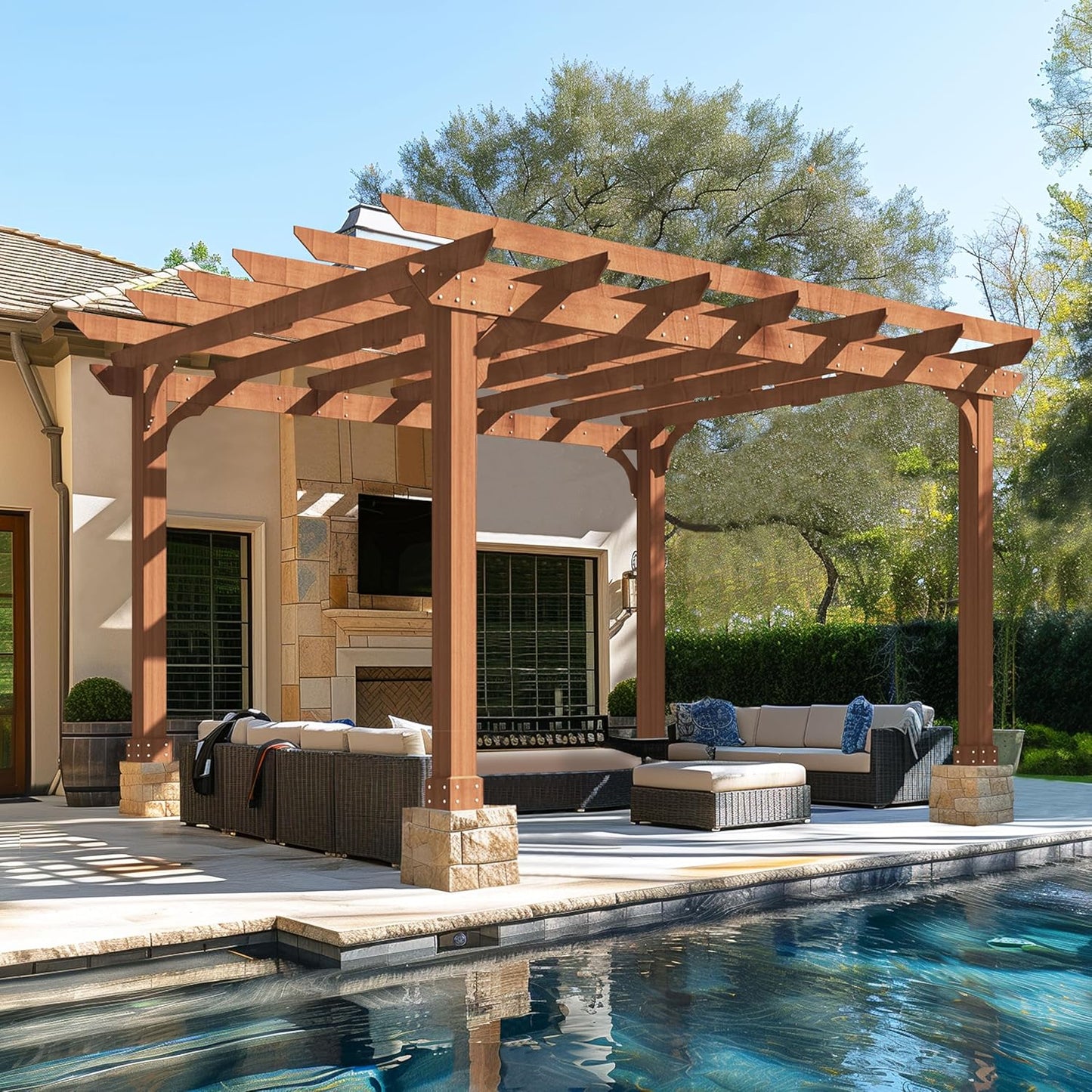 MUPATER 10x12 FT All Cedar Wooden Pergola, Kit with Stakes, Quality Supported Structure, Snow and Wind Supported,Outdoor Pergola with Cedar Framed for Backyard, Deck, Lawn