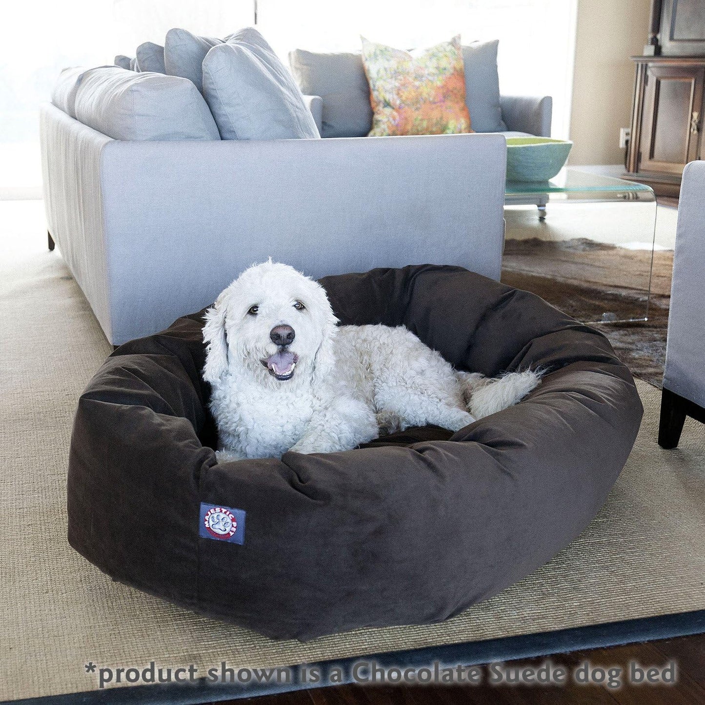 Majestic Pet 24 Inch Suede Calming Dog Bed Washable 24x19x7 (Inch) – Cozy Soft Round Donut Dog Bed with Spine Support for Dogs to Rest their Head - Round Pet Bed Small – Navy