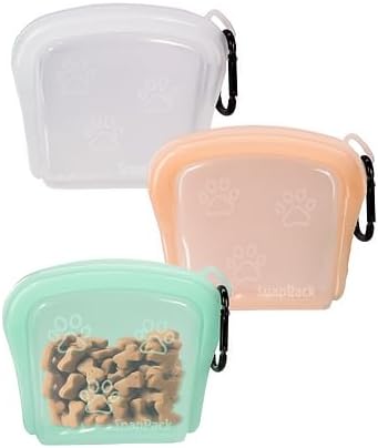 MODERN-X SnapPack Dog Treat Bag, 3-Pack Reusable Silicone Bags, Dog Treat Pouches, for Cats, Dish Washer Safe, Leakproof, Microwave & Freezer Safe, BPA-Free, Plastic Free Silicone, Multi-Color Trio
