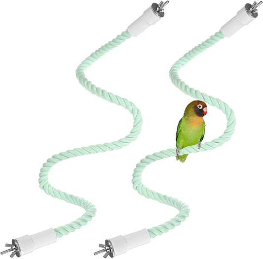 2-Pack Rope Perches for Bird Cages, 31.5 in Length Comfort Grip Flexible Rope Perch Beak & Paw Grinding for Parrots/Cockatiels/Parakeets, Bird Platform Sand [Cyan]