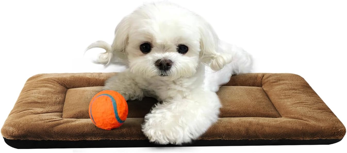 Dog Beds Crate Pad for Extra Small Dogs Ultra Soft Dog Crate Bed Washable & Anti-Slip Kennel Pad for Dogs Cozy Sleeping Mat,Brown 22inch
